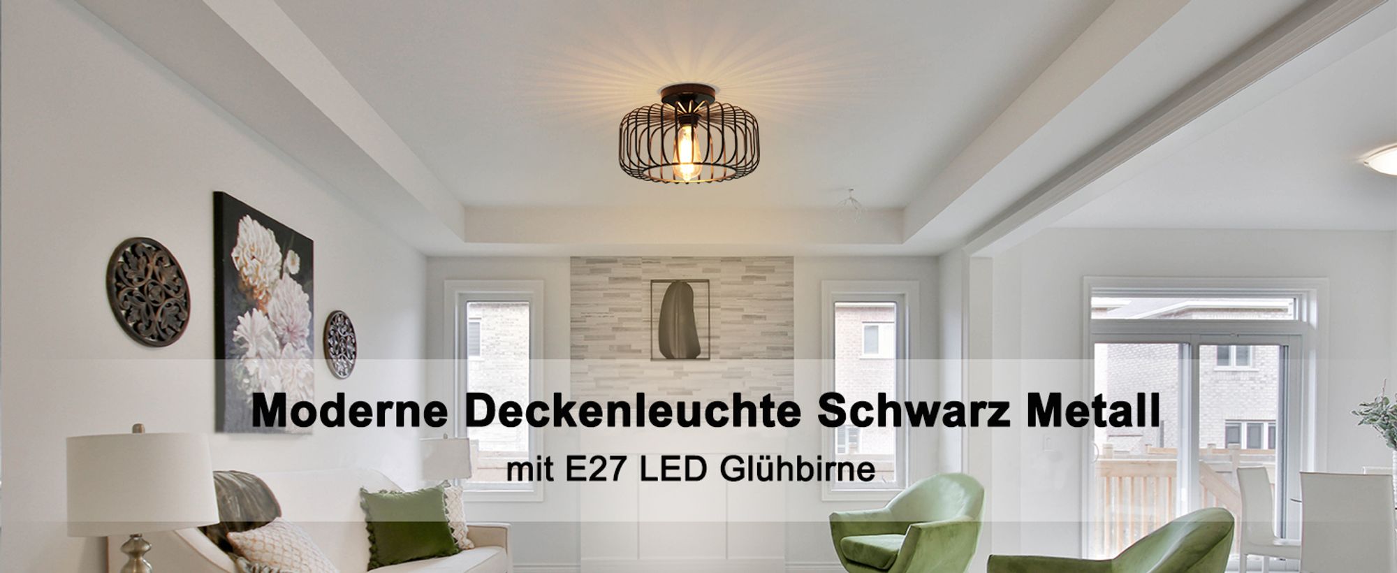 Deckenleuchte Modern Schwarz Metall Deckenlampe E27 Fassung Runde Lampenschirm mit LED Glühbirne für Wohnzimmer Schlafzimmer Esszimmer Flur