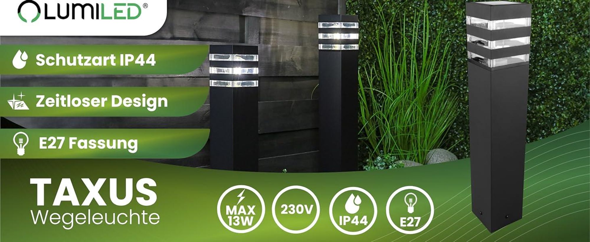 LUMILED Wegeleuchte Außen Pollerleuchte Außenstehleuchte Stehlampe Außenleuchte Außenbeleuchtung Gartenleuchte Wegelampe 60cm IP44 E27 Fassung max 13W