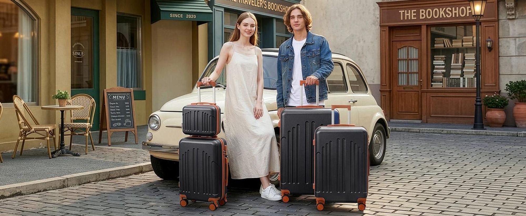 FCH 4tlg. Hartschalenkoffer Trolley M/L/XL 360° Rollen + Handtasche Schwarz