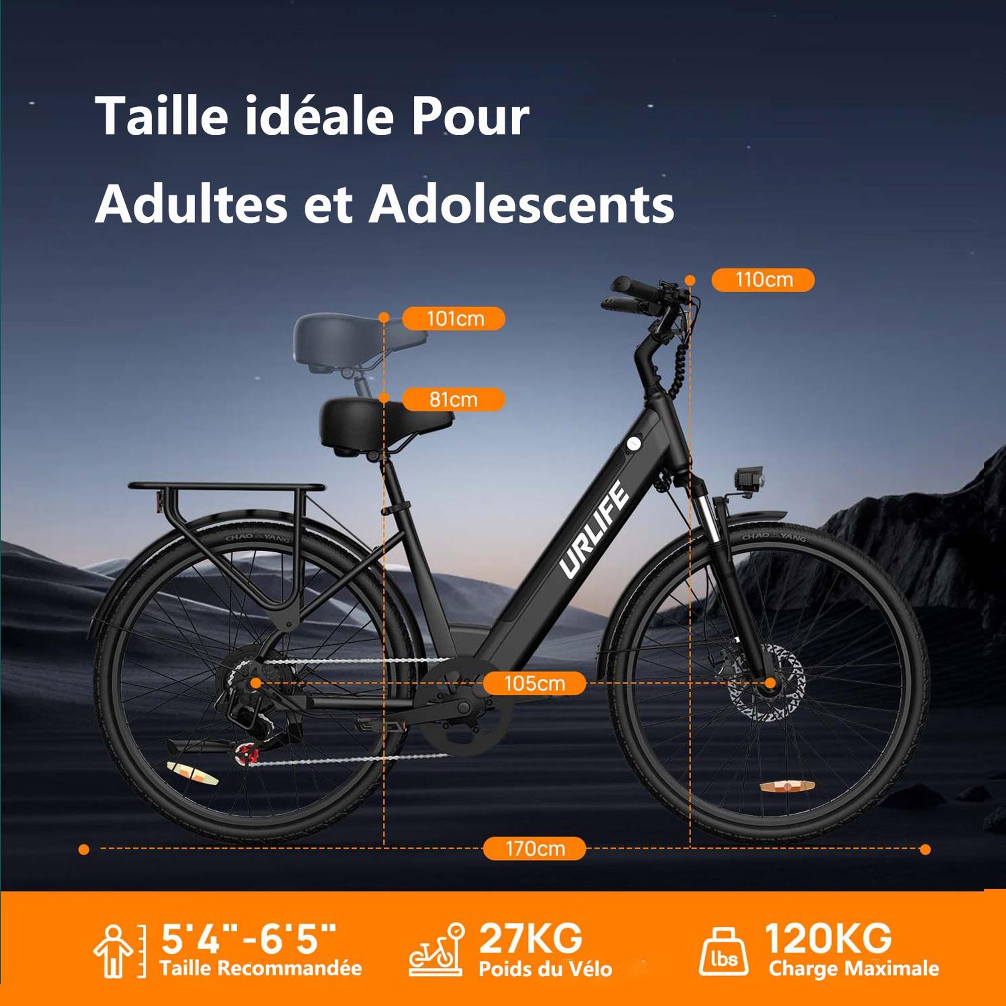 Vélo électrique URLIFE E26 - Moteur 250W Batterie 36V 13Ah Pneus De 26 Pouces  Freins à Disque - Noir