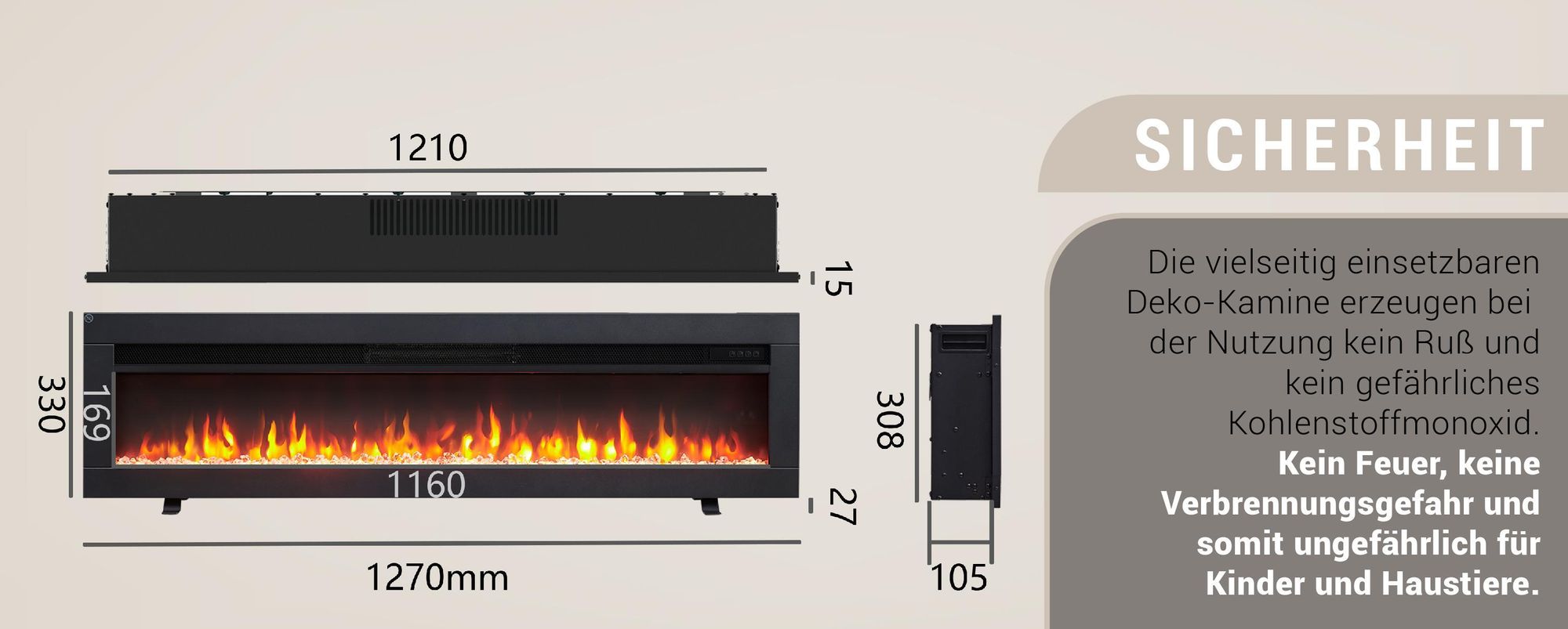Elektrokamin BALDERIA Agnes 50 - 3in1 Stand-, Wand- oder Einbaukamin