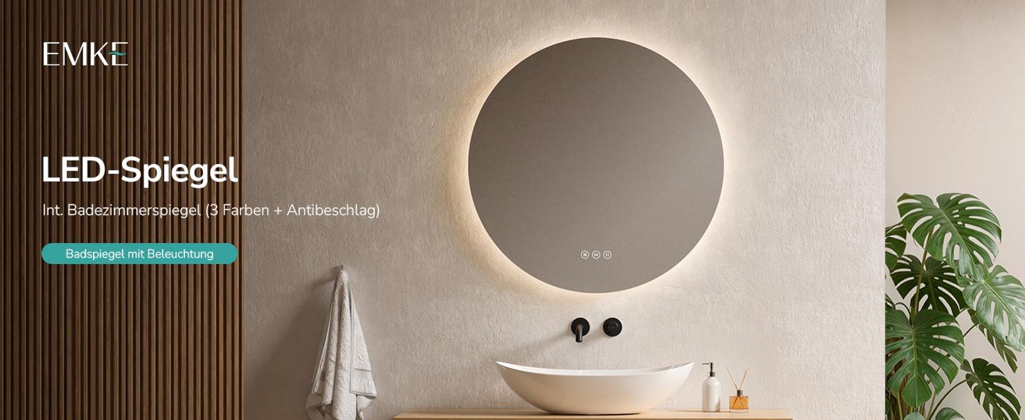EMKE LED Badspiegel Rund 80 cm mit beschlagfrei Badezimmerspiegel 3 Lichtfarbe Badspiegel dimmbar LED Spiegel mit Touchschalter