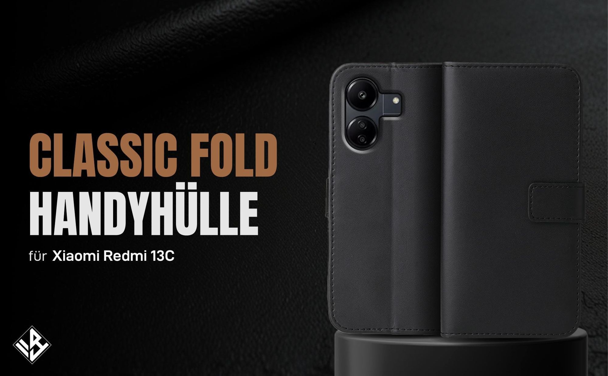 Schwarze Klapphülle für Xiaomi Redmi 13C mit Wallet-Funktion