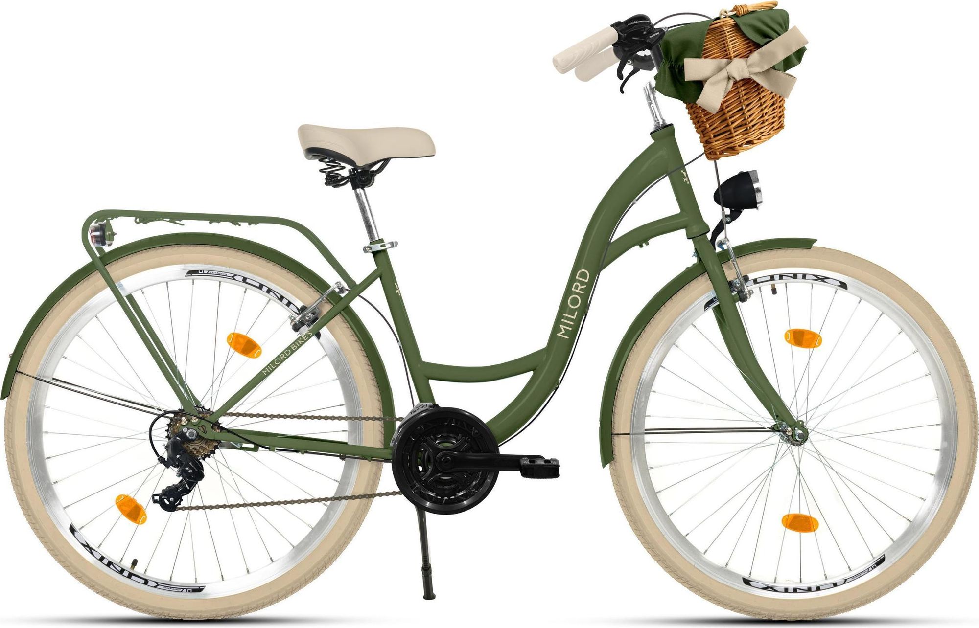 MILORD Damenfahrrad Citybike Komfort Mit Weidenkorb Hollandrad Fahrrad, 28 Zoll, 21-Gang, Schwarz