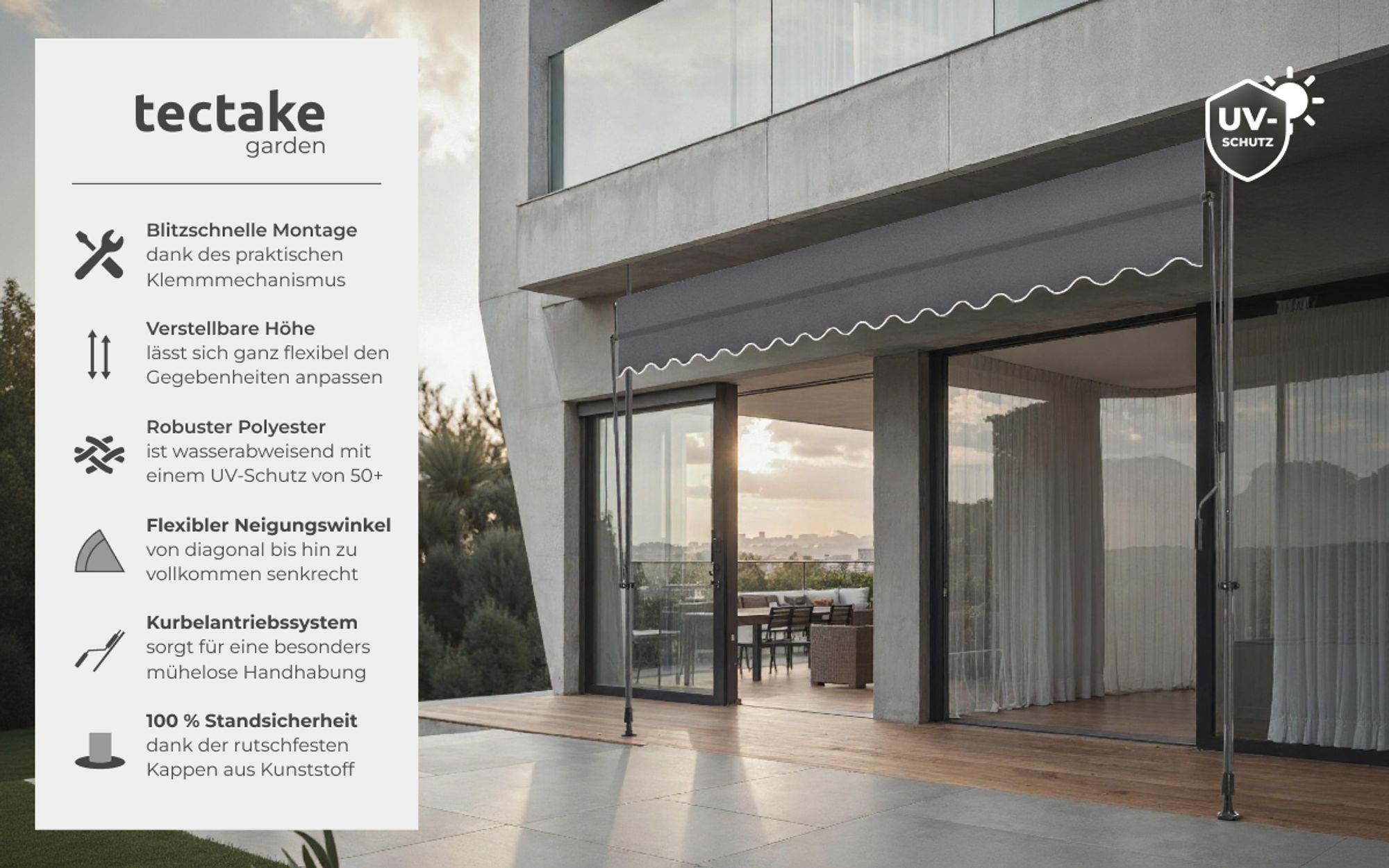 tectake® Klemmmarkise mit Handkurbel einfache Montage