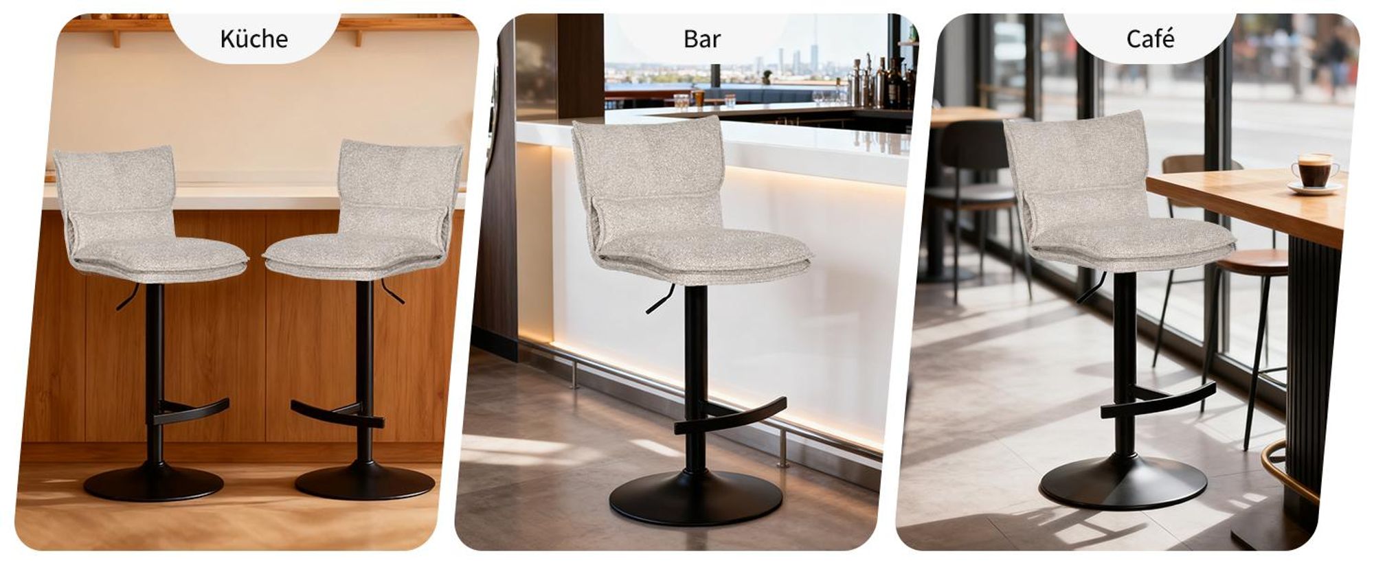 Duhome Barstuhl 2er Set Höhenverstellbar Barhocker Drehbar aus Bouclé Küchenhocker mit Fußstütze Polsterhocker für Bistro Bar Küche, Beige