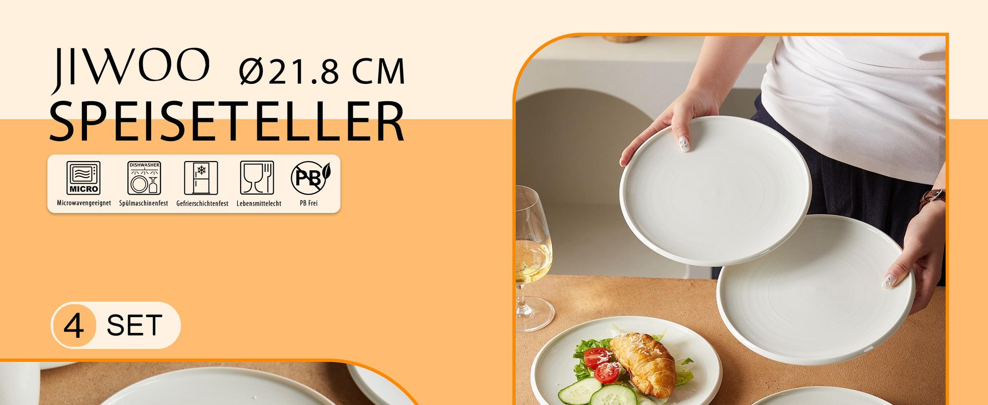 Teller set 4er Ø21,8 cm Kuchenteller Frühstücksteller Essteller Keramik Flachteller set für 4 Personen Plate Mikrowellen- und Spülmaschinenfest