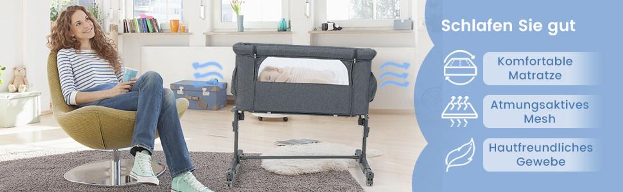 COSTWAY 3 in 1 Beistellbett & Babywiege & Reisebett, 5-stufig Höhenverstellbares Babybett, 10° Neigung, Kinderbett inkl. Matratze, Tragetasche, Stubenwagen für Babys bis 9kg belastbar (Hellgrau)