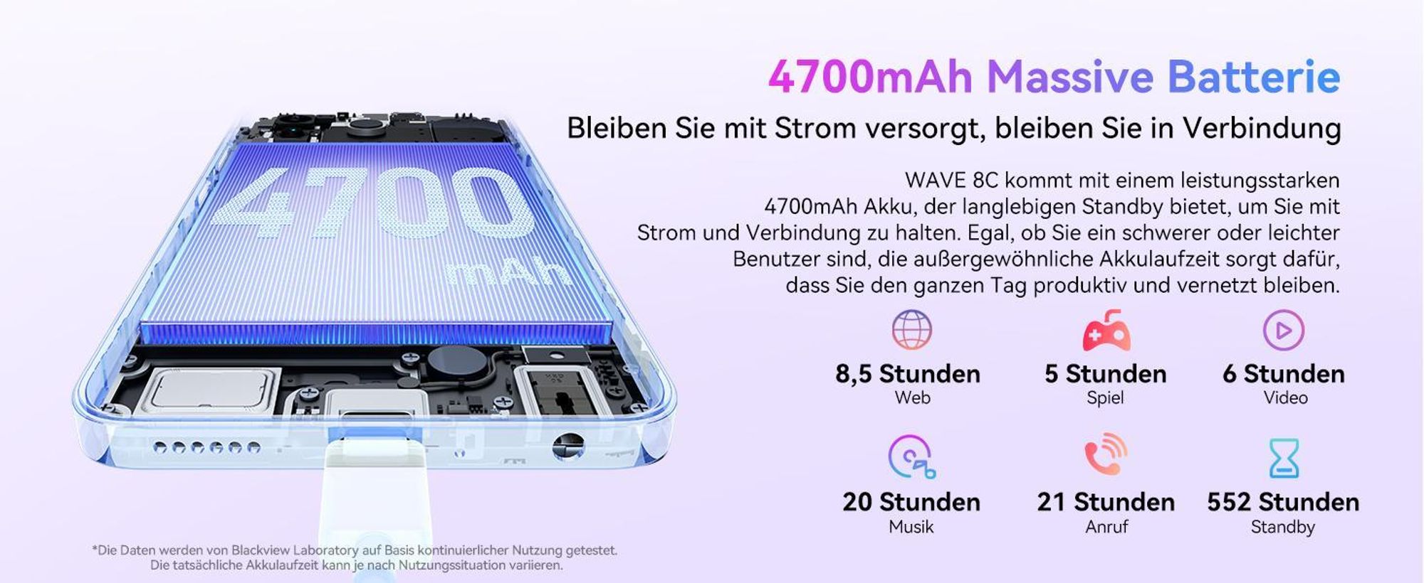 Blackview Wave 8C 6.56" Handy Ohne Vertrag, 6GB+64GB, Dual SIM, 4700mAh,Face ID, 13MP+ 8MP Kamera, 4G, Dawn Blue