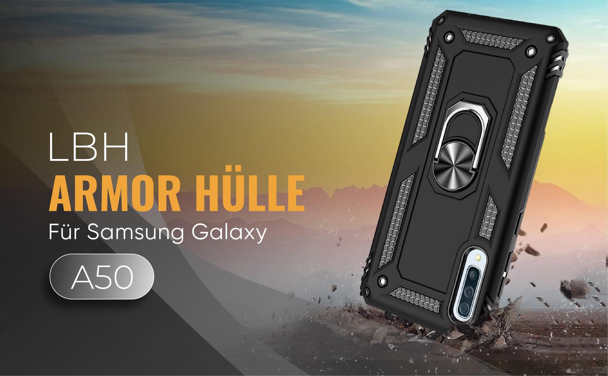 Schwarze Outdoorhülle für Samsung Galaxy A50