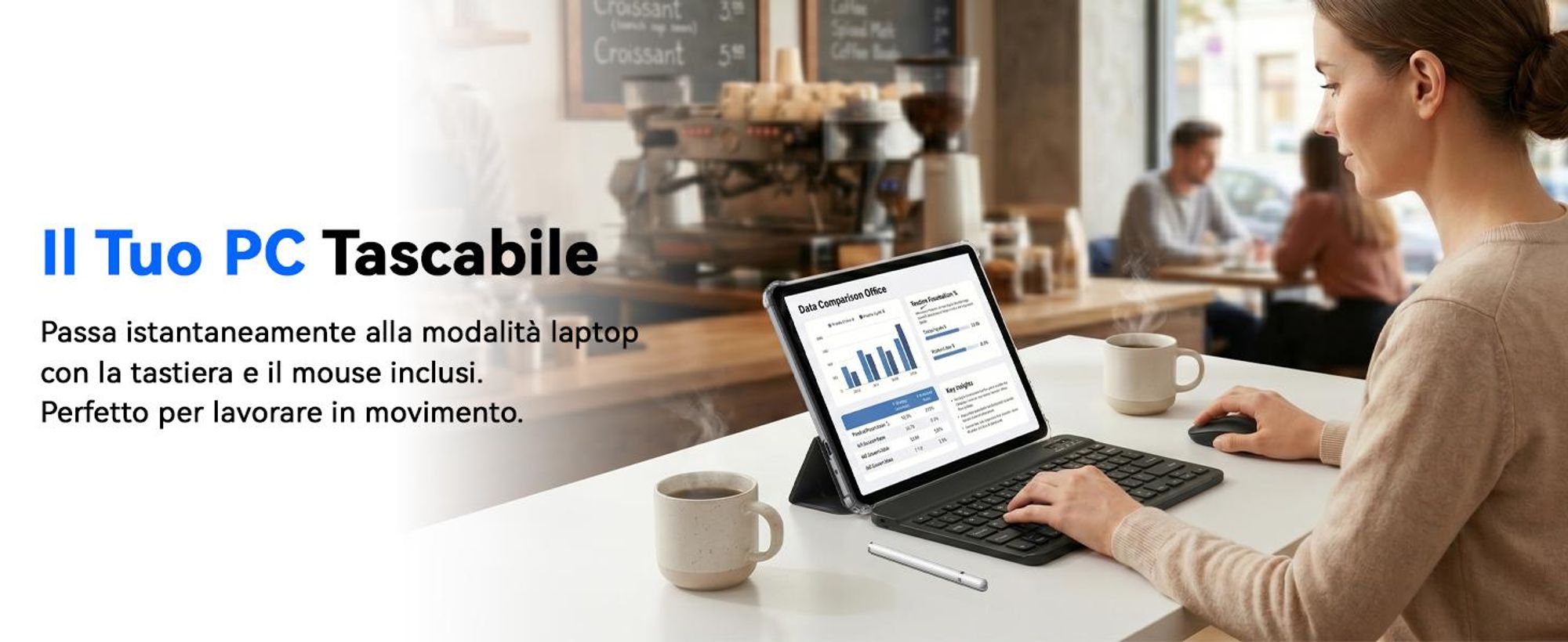 TABWEE T70, tablet da 11 pollici, 32 (8+24) GB di RAM + 256 GB di memoria, Android 16, batteria da 8000 mAh, Bluetooth 5.0, riconoscimento facciale, supporto Widevine L1,  Rheinland. Include tastiera, mouse e penna stilo