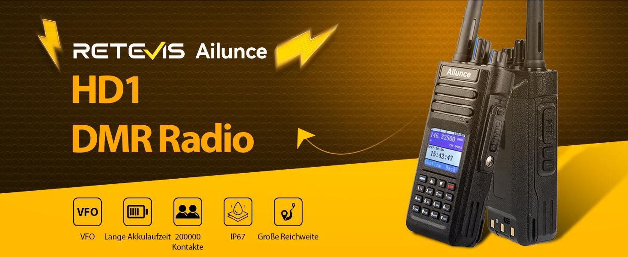 Retevis Ailunce HD1 HAM Radio, DMR Handfunkgerät, Dualband, IP67 wasserdicht, 3200 mAh, Gruppenruf, SOS, Walkie-Talkies für Notfälle, Schule