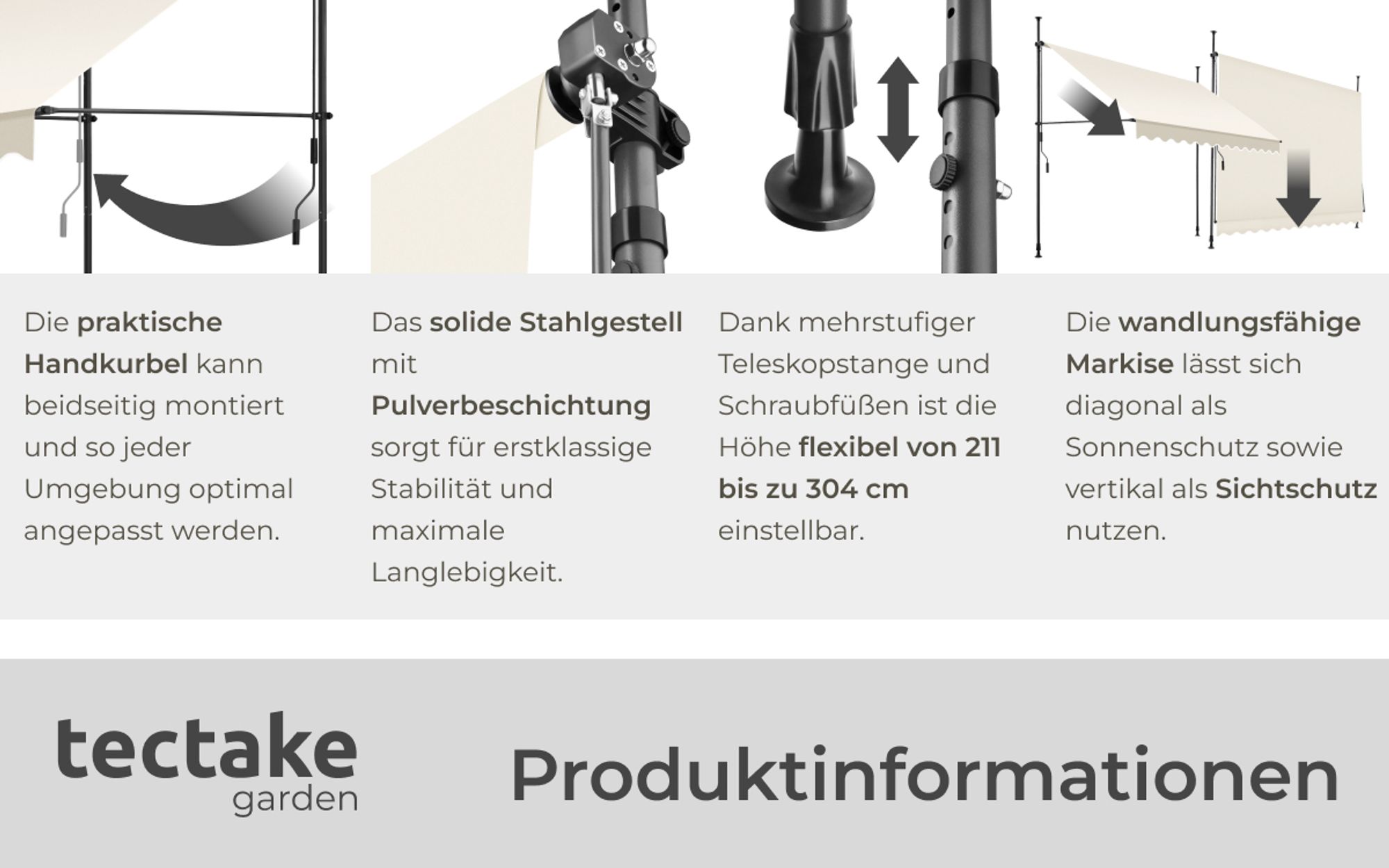 tectake® Klemmmarkise mit Handkurbel einfache Montage