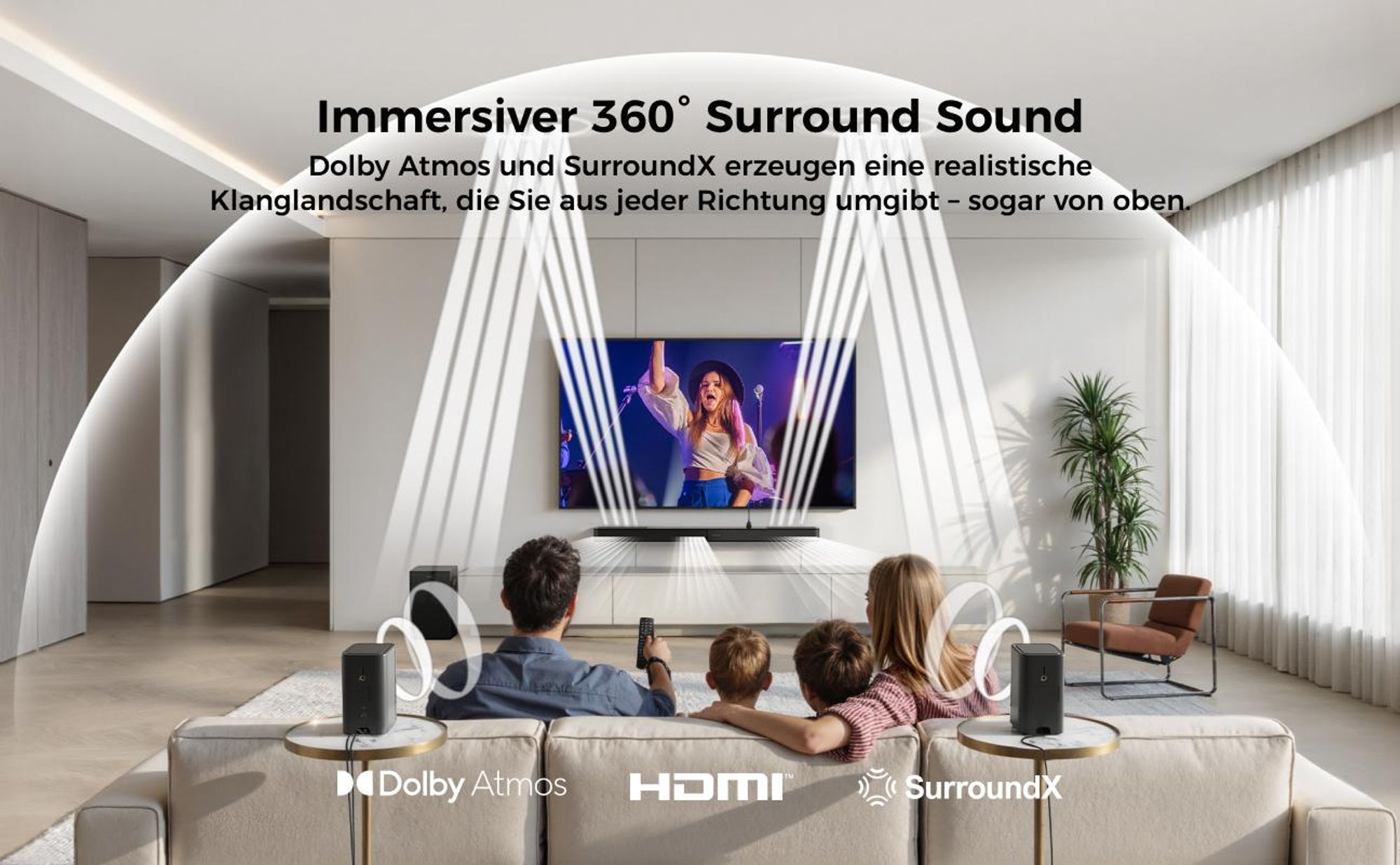 ULTIMEA Skywave F40 Boom Soundbar mit Dolby Atmos, 360° SurroundX Audio mit oben gerichtete Kanäl, 460W