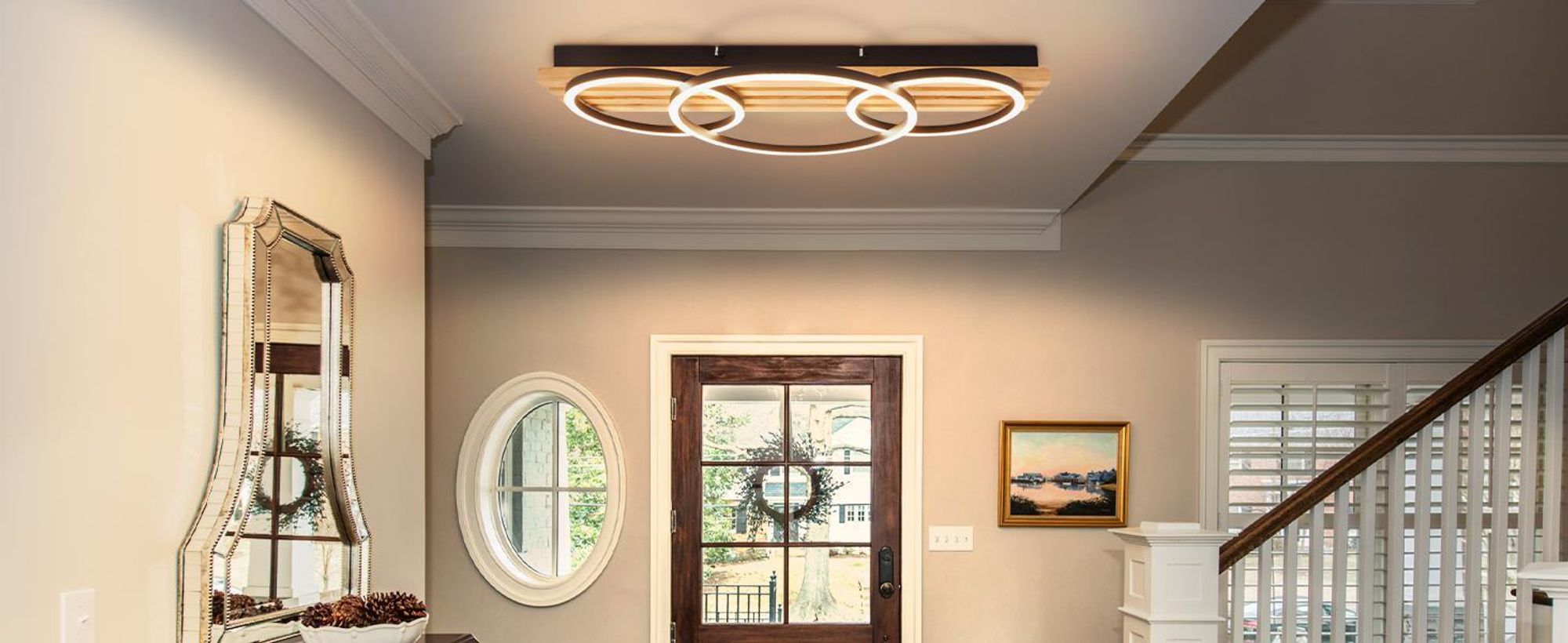 ZMH LED stropné svietidlo s možnosťou stmievania, drevené stropné svietidlo s diaľkovým ovládaním, 70 cm, 46 W, obývačkové svietidlo, stropné svietidlo s 3 krúžkami, čierne stropné svietidlo do spálne