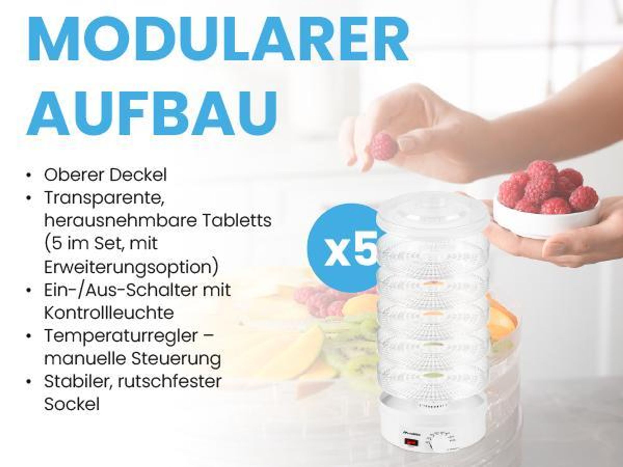 Dörrautomat Dörrgerät für Obst Gemüse Pilze 5 Etagen Dehydrator Lebensmitteltrockner