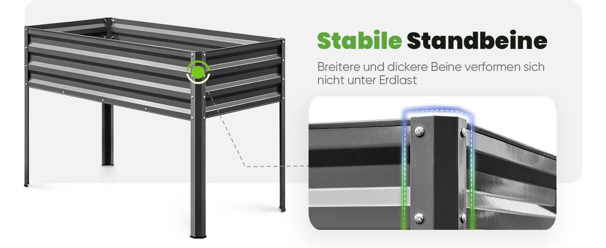 KING BIRD Hochbeet aus Metall, Frühbeet Bausatz Pflanzenbeet Pflanzkasten Blumenbett für Garten, Terrasse,Balkon, 181 kg Tragkraft, grau,120 x 60 x 80