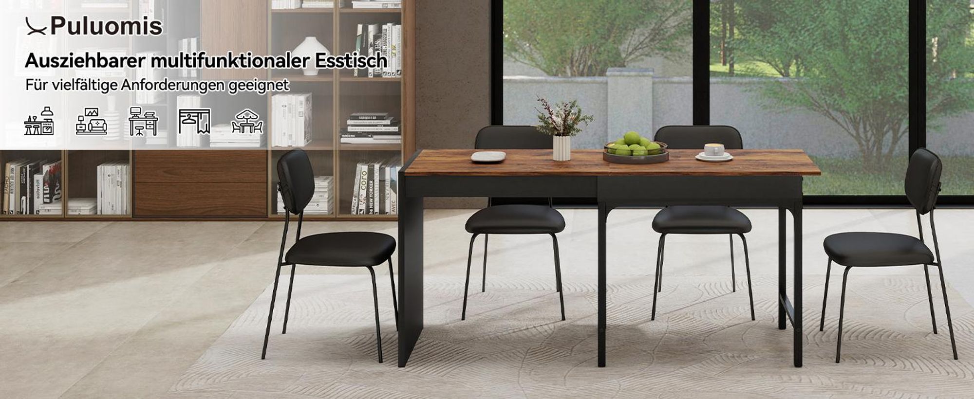 Puluomis Esstisch ausziehbar, Erweiterbarer Tisch 55x80-160cm, Klapptisch mit Verstärkter MDF-Platte, Küchen-/Wohnzimmertisch weiß braun