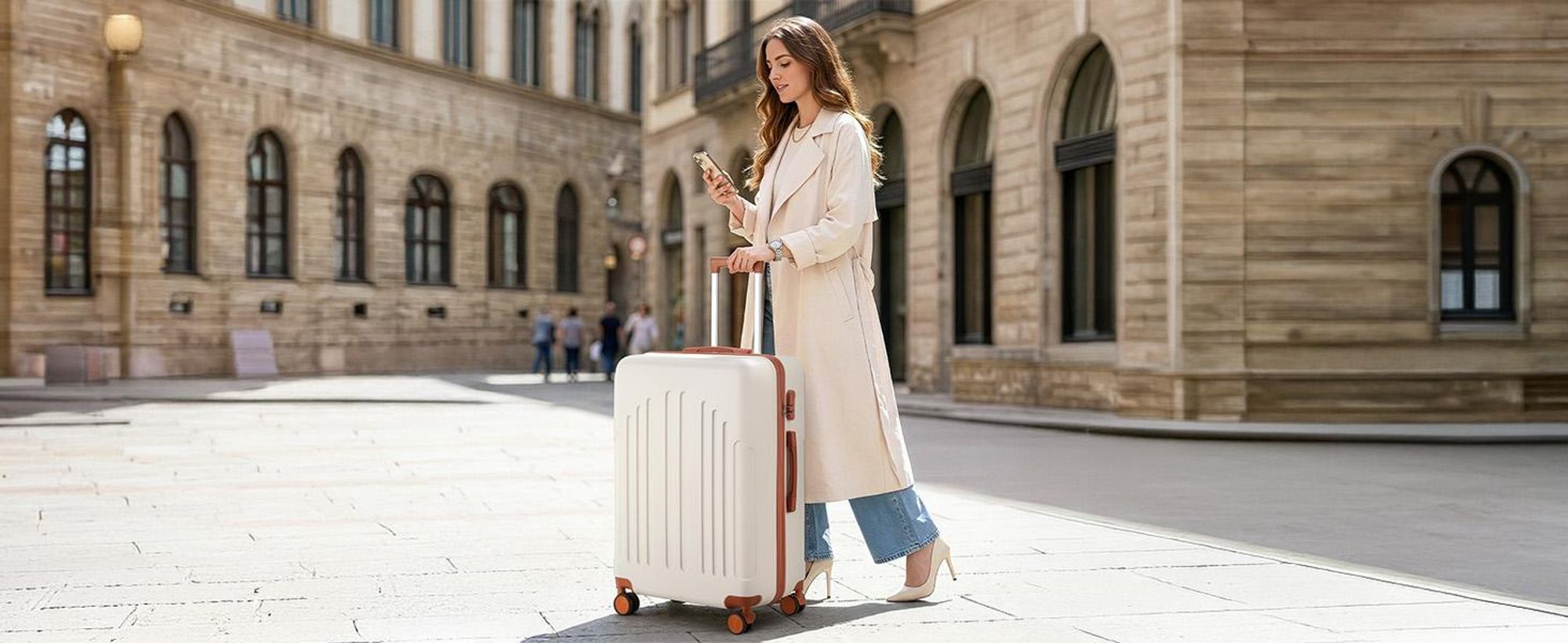FCH 3tlg. Hartschalenkoffer Trolley Reisekoffer M/L/XL 360° Rollen Creme