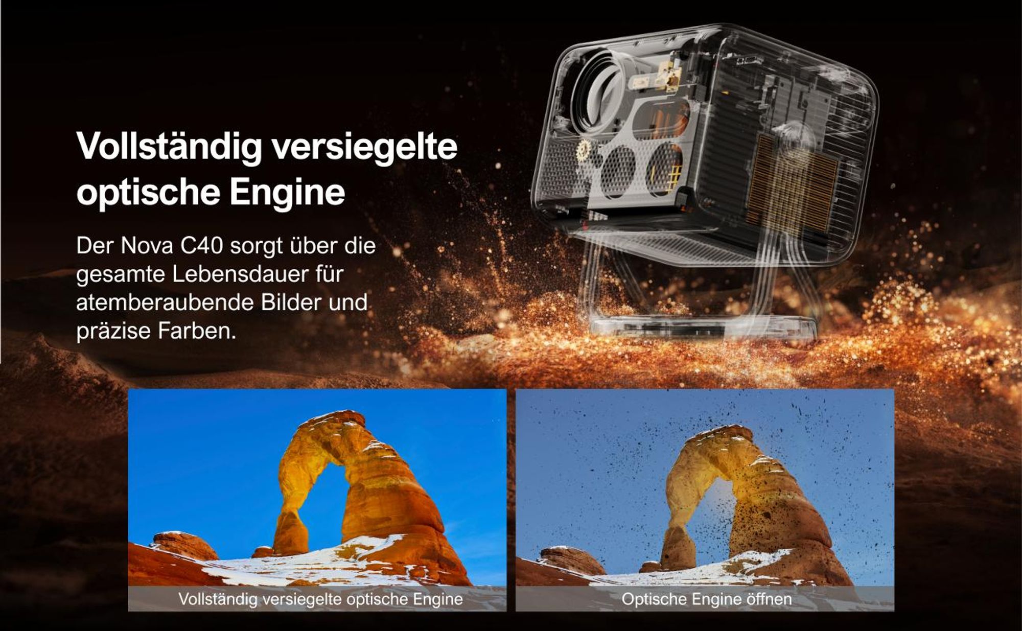 ULTIMEA Nova C40 Beamer mit 4K Dekodierung und Android TV 11.0 Beamer 1000:1, Dolby Audio, 900 ANSI, HDR10&HLG, mit 90° Gimbal Stand-freiem Design