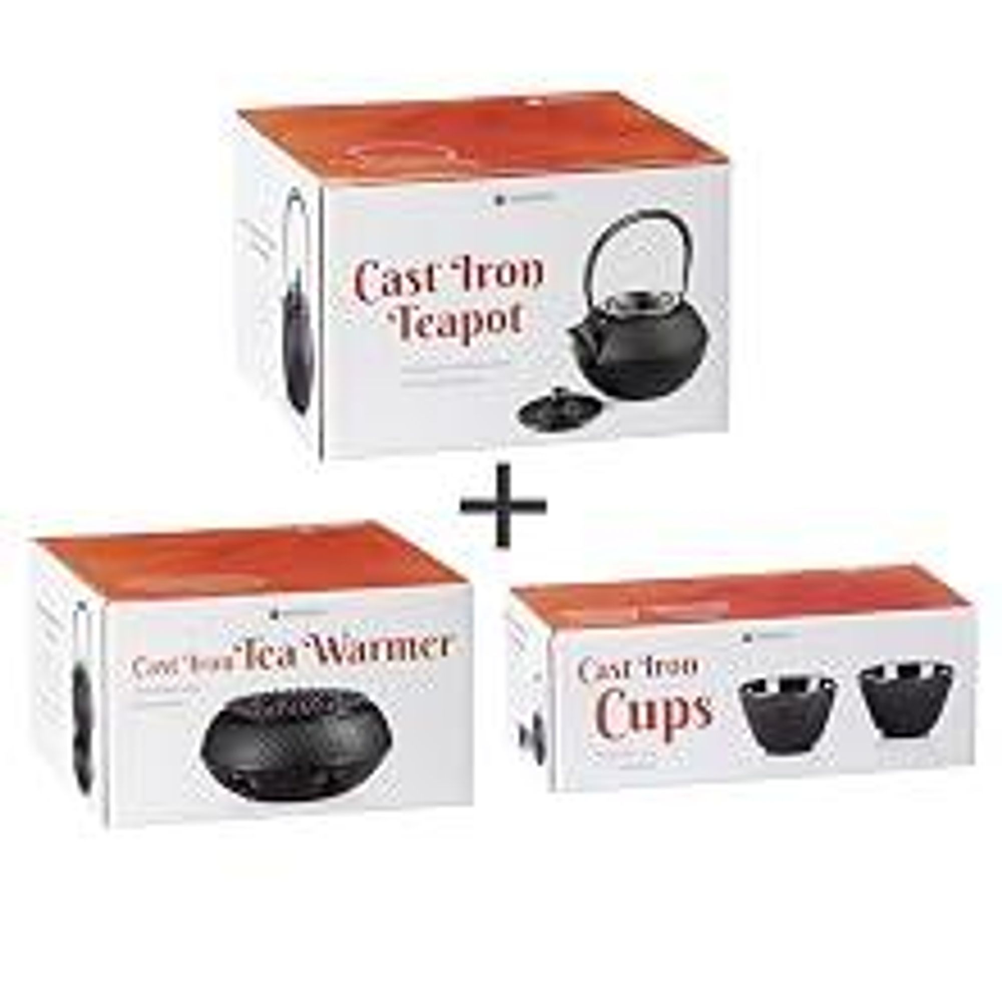 Dimono Asiatische Teekanne aus Gusseisen Schwarz | 1,3L Tee Set mit Stövchen, 2 Tassen & Sieb | Handgefertigt & Emaille-Beschichtung