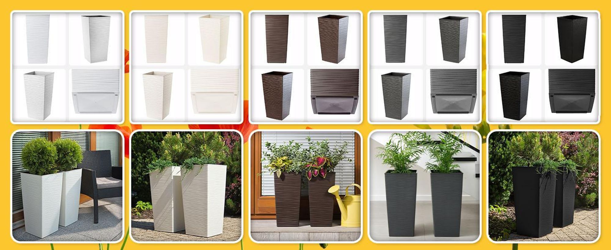 KADAX Rattan-Blumentopf-Set "Pesaro", Kunststoff-Blumentopf, Schwarz, 3er Set XXL