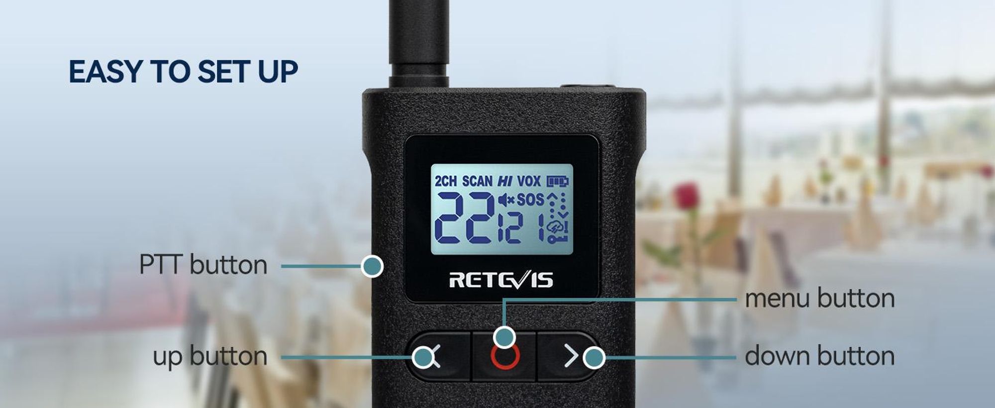 Retevis RB628 vysílačka mini, 1500 mAh PMR446 licencovaná 16kanálová dvoucestná vysílačka dobíjecí, VOX, LCD displej, Přenosná vysílačka pro venkovní dobrodružné kempování(2 balení, černá)