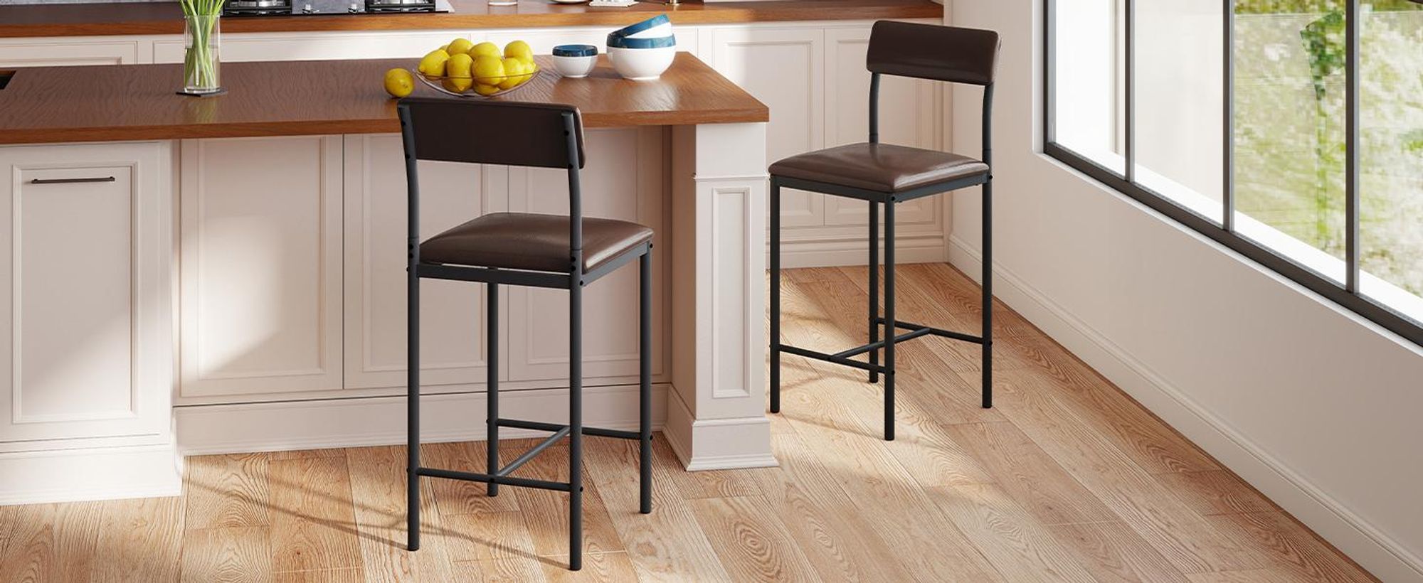YITAHOME Barhocker, 2er Set, Barstühle, Küchenstühle, Ergonomische Fußstütze für Küche/Esszimmer, Braun