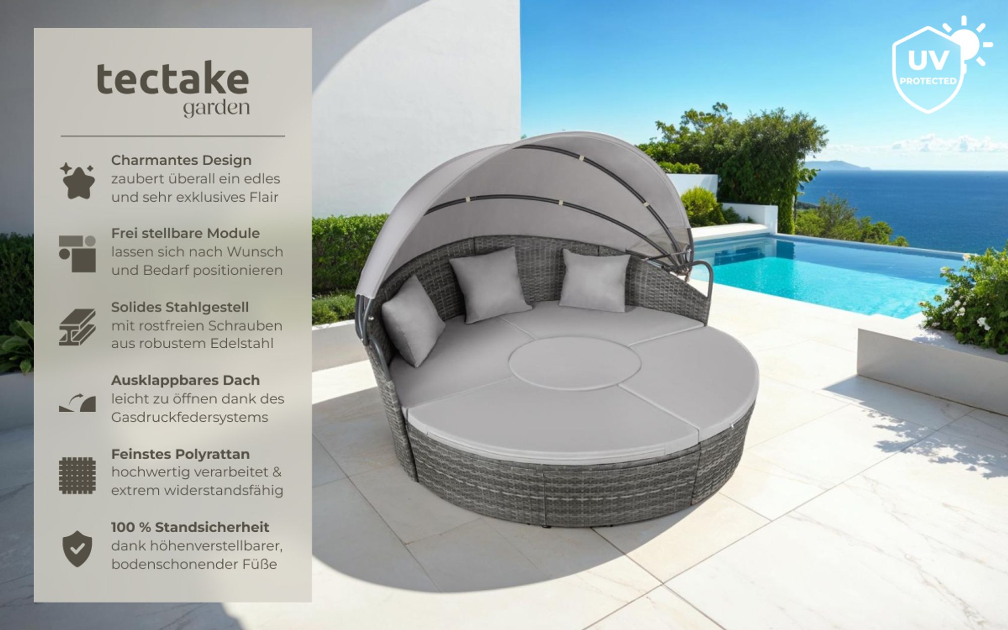 tectake® Rattan Sonneninsel Santorin widerstandsfähig UV-beständig