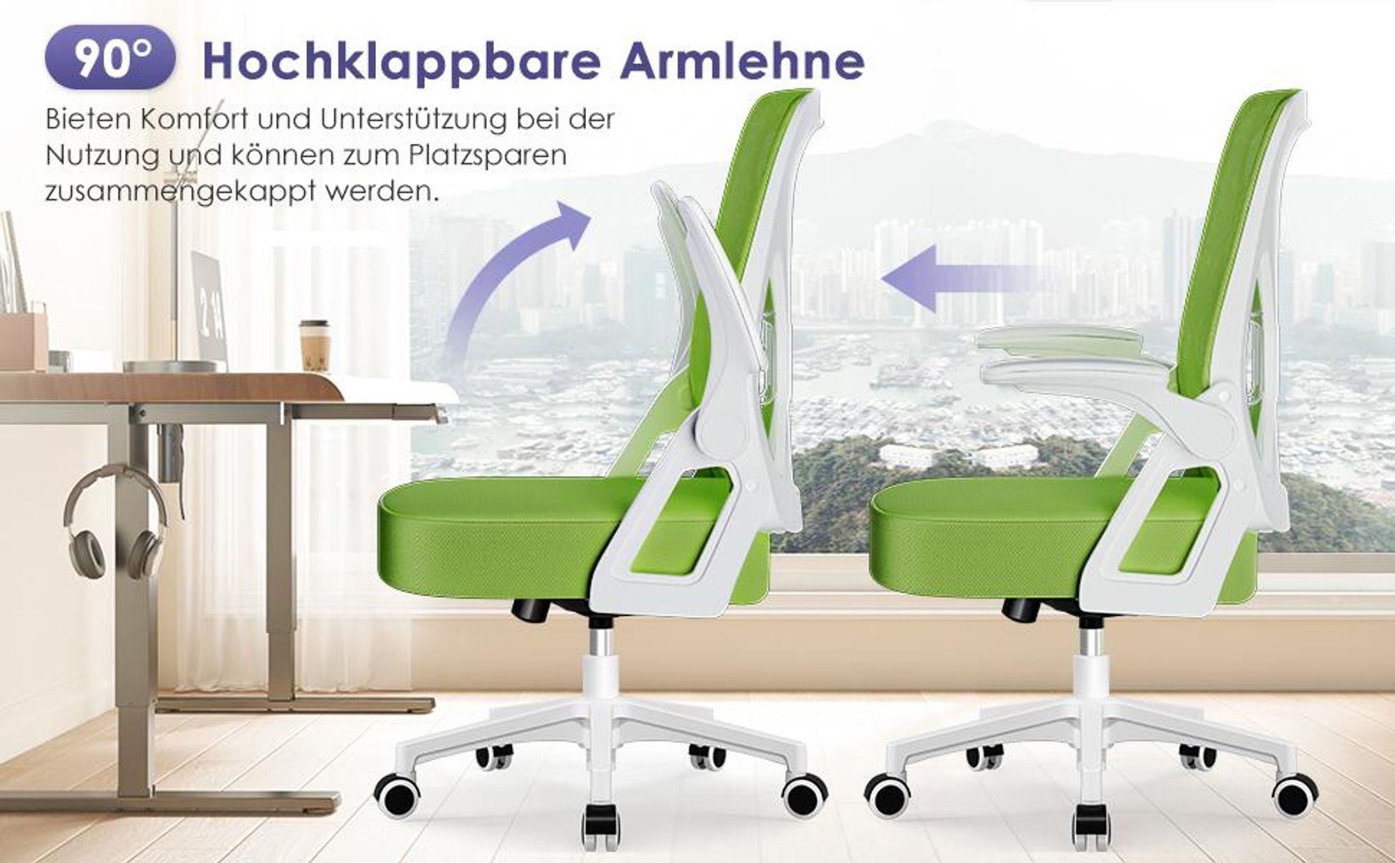 Hiazurm Bürostuhl, Schreibtischstuhl, bürostuhl ergonomisch mit Verstellbaren Armlehnen, höhenverstellbar,S-förmige Lendenstütze,Chefsessel 150kg