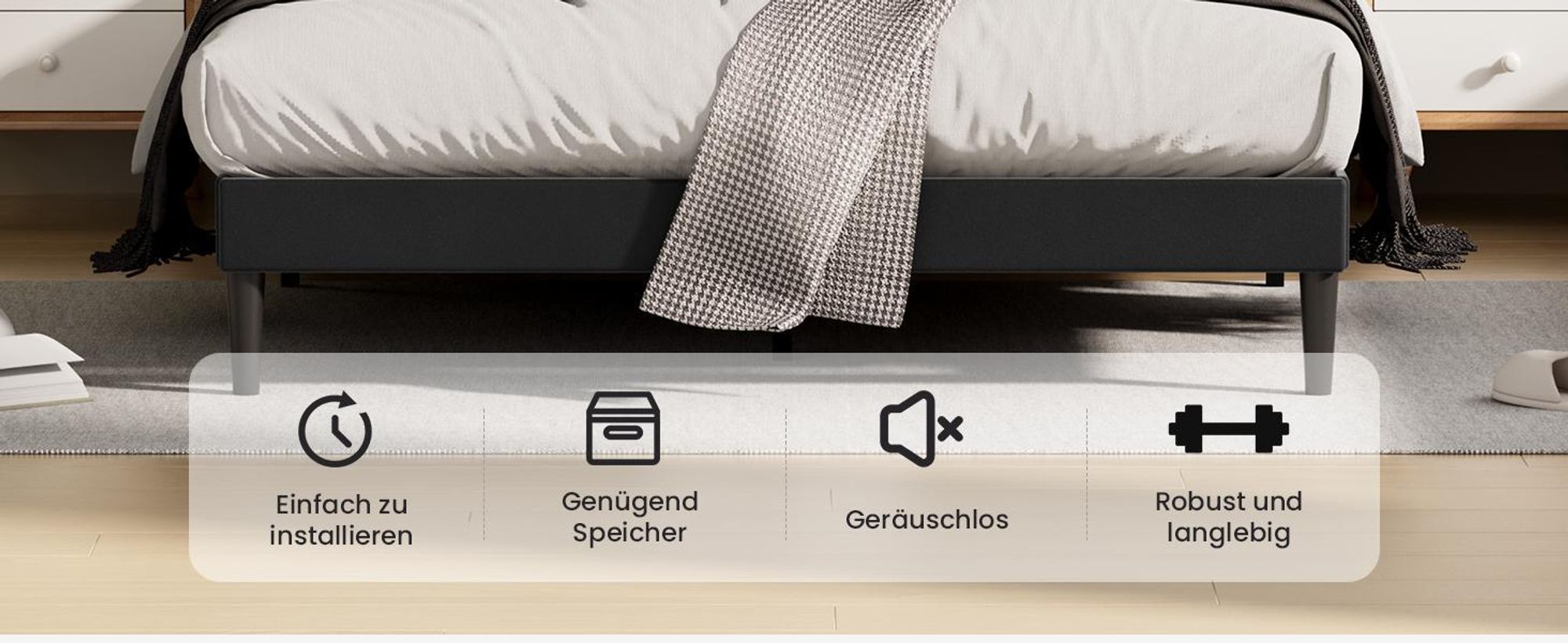 KUTAS Klassische Betten 140x190, Polsterbett Schwarz mit verstellbarem Kopfteil, Stauraum, Holzlatten, leises Bettgestell für Schlafzimmer