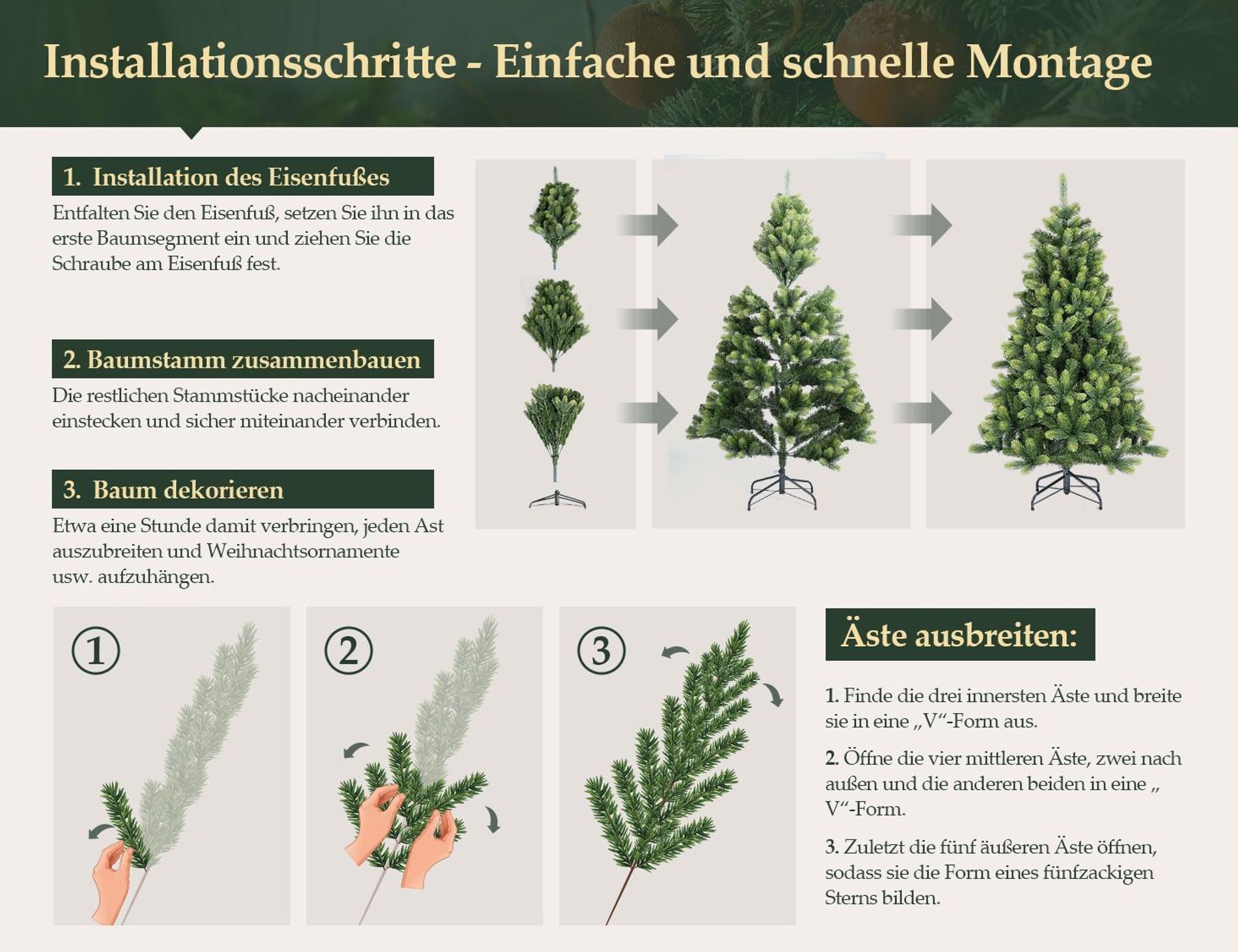 Salcar 180 cm künstlicher Weihnachtsbaum Spitzgruss Tannenbaum mit 855 Spitzen, PE/PVC Nadeln und grünen realistischen Zweigen