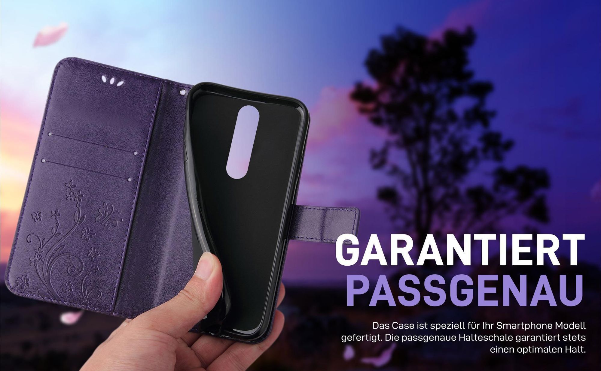Violette Klapphülle für Xiaomi Redmi 8 mit präziser Passform und sicherem Halt