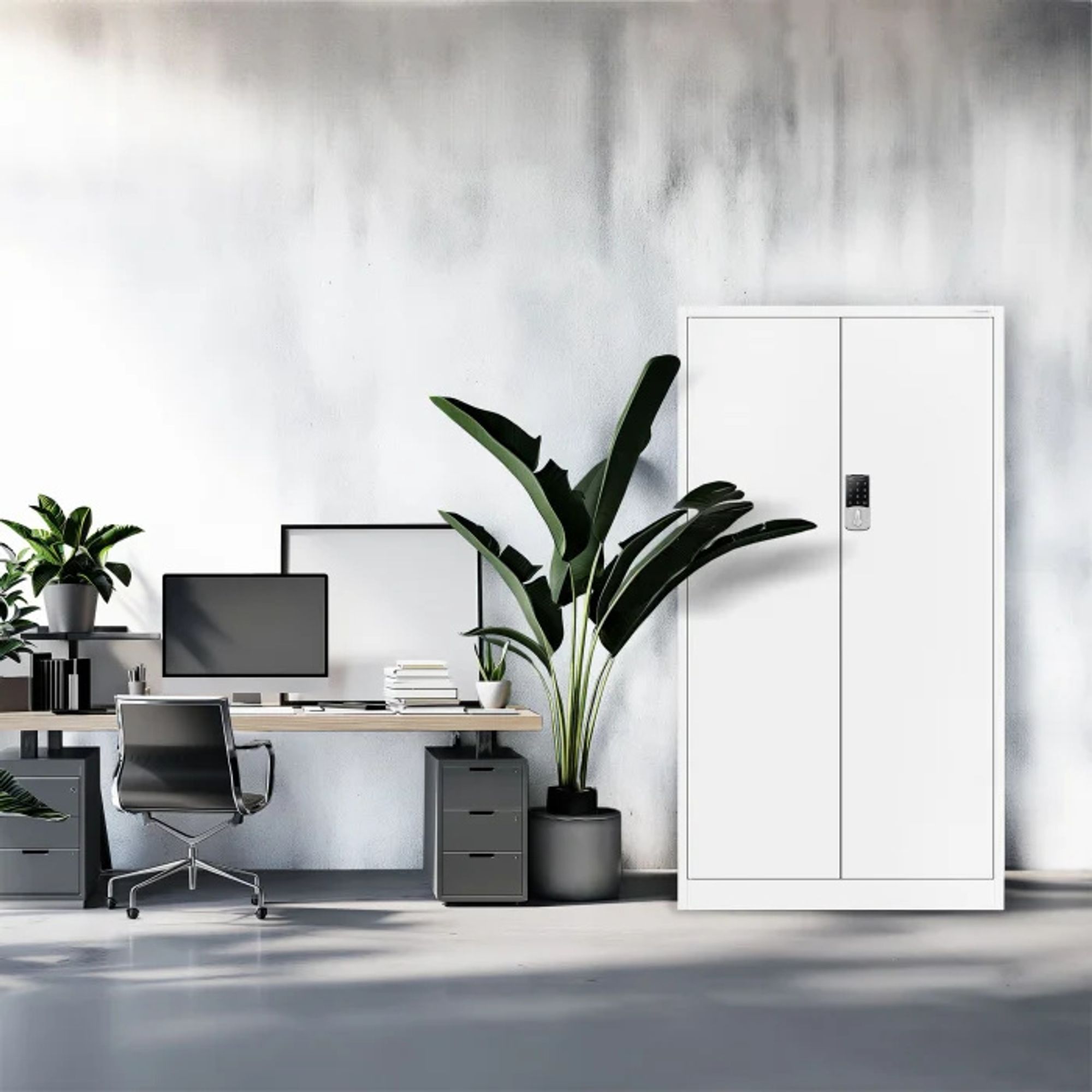 Aktenschrank Metallschrank mit Zahlenschloss Büroschrank Stahlblech 4 Einlegeböden 185 cm x 90 cm x 40 cm Farbe: Weiß