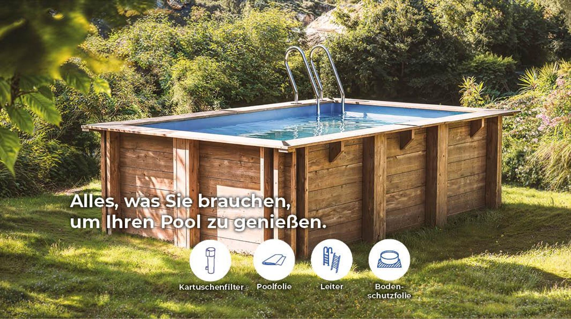 GRE Holzbecken rechteckig Modell Lemon 375 x 200 x 68 cm, Komplettset + GRATIS Sommerabdeckung