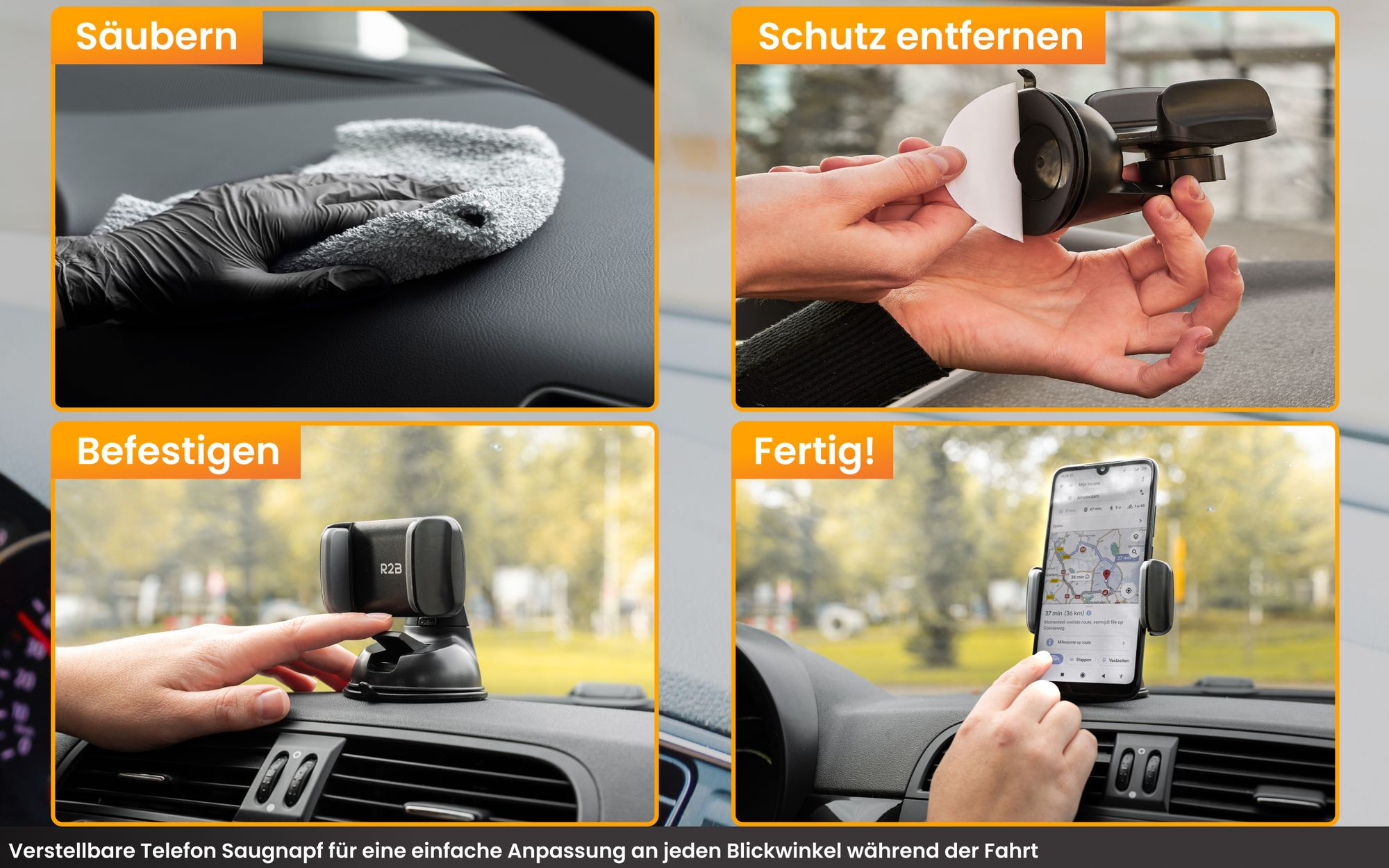 R2B Handyhalterung Saugnapf - Handy Halterung Auto, Handyhalter fur handys max 8,5 cm Breit, Für Fenster und Armaturenbrett, 360-Grad-Drehfunktion