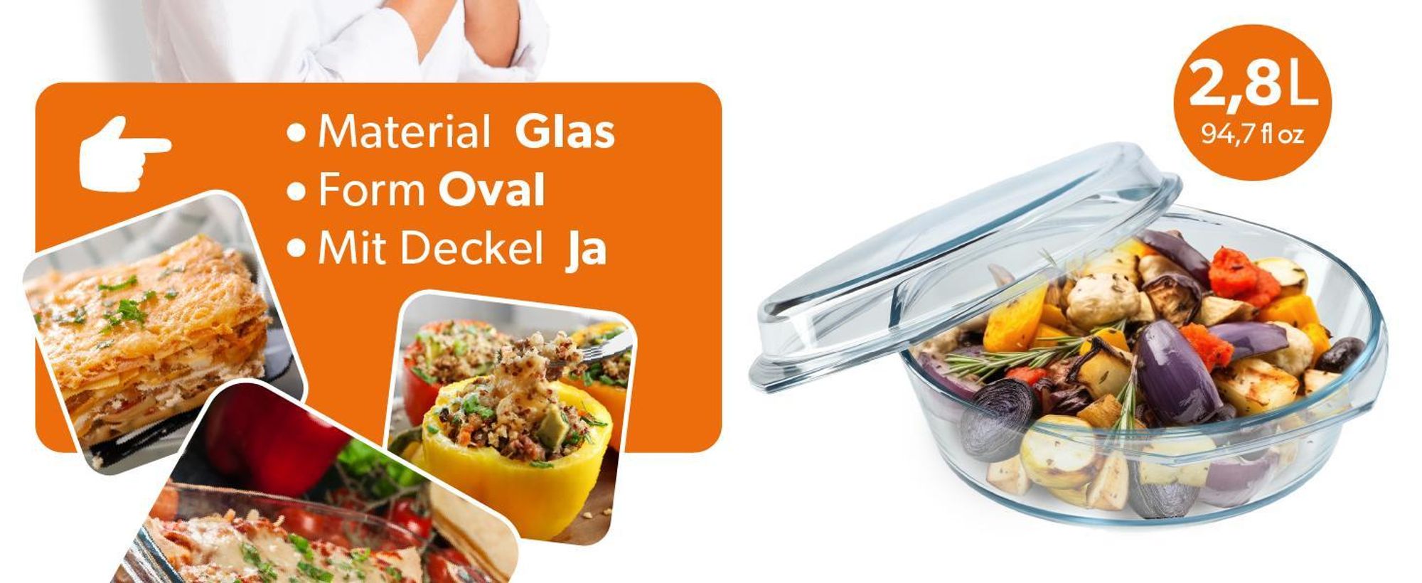 KADAX Auflaufform aus hitzebeständigem Glas „Backe", feuerfestes Gefäß, Glasbräter 4.1L