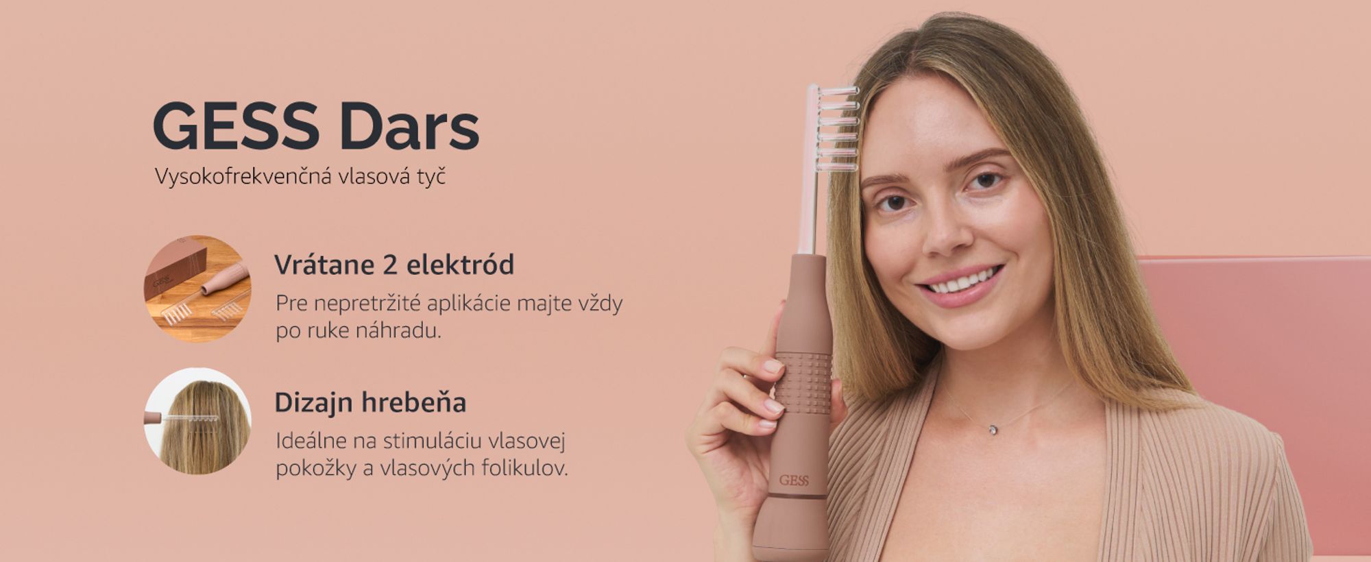 Darsonval, vysoká frekvencia, ošetrenie vlasov, proti vypadávaniu vlasov, kozmetický prístroj na tvár, starostlivosť o pleť GESS Dars