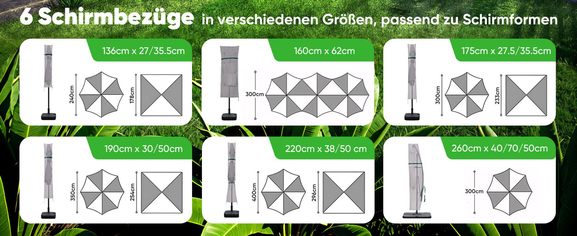 Sekey Sonnenschirm Schutzhülle für 460 x 270 cm Doppelsonnenschirm, Hellgrau