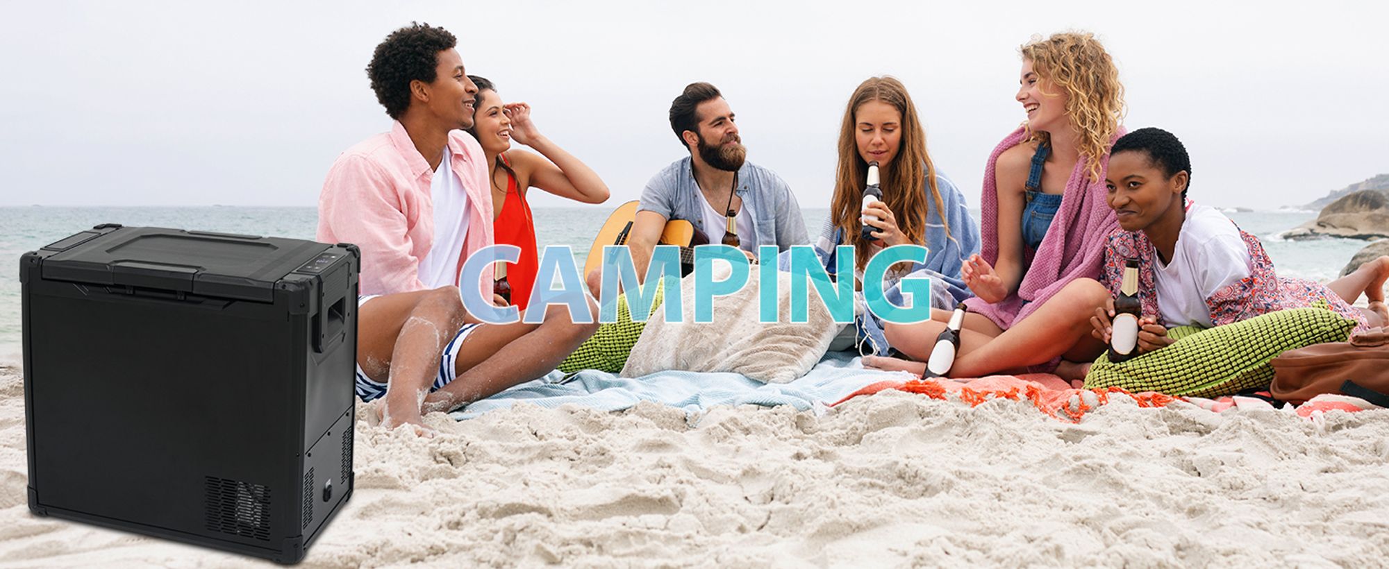 Puluomis Kompressor Kühlbox 50L elektrisch Auto Camping 12V 230V, Gefrierbox Tragbar, Kühl - Gefrierkombination bis -20° C, schwarz