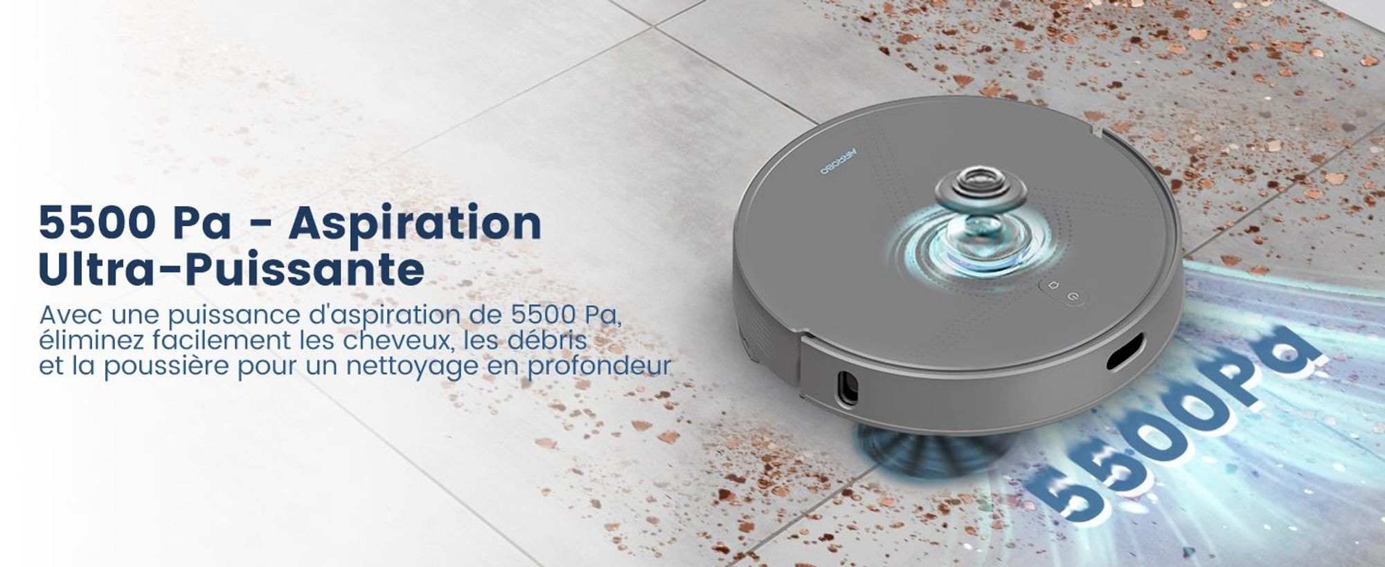 Robot aspirateur AIRROBO L50+ avec fonctions d'aspiration et de lavage, puissance d'aspiration de 10 000 Pa, autonomie de 240 minutes