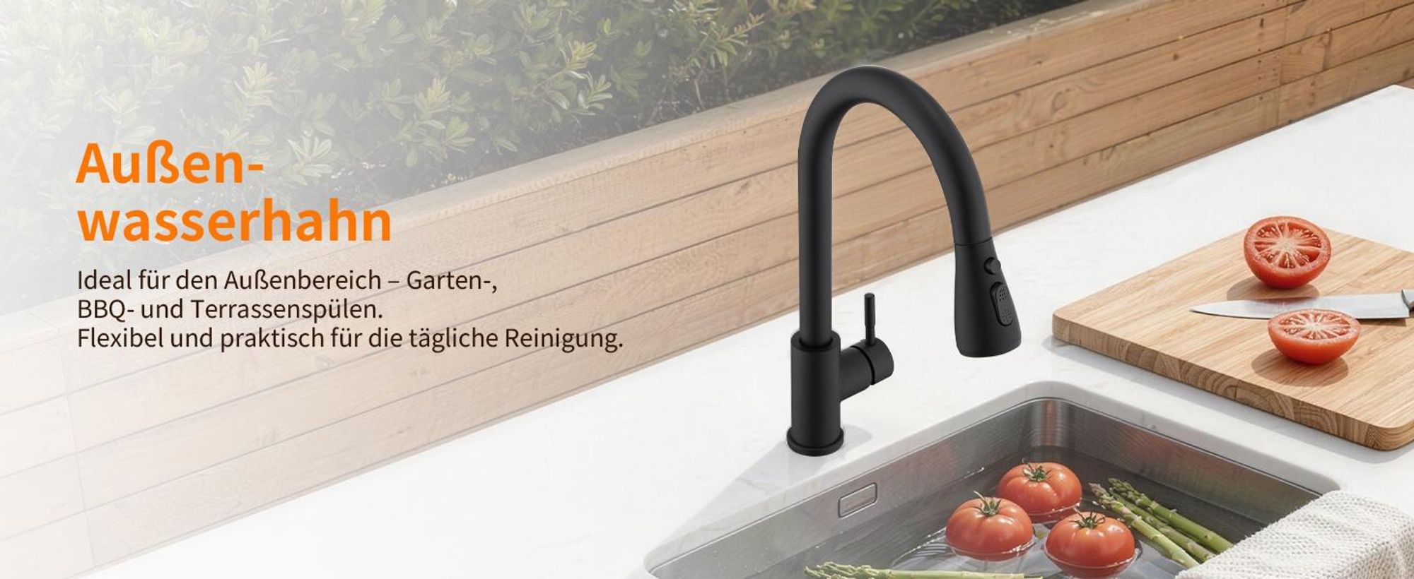 Homelody Schwarz Küchenarmatur Spültischarmatur mit Brause 35cm, Wasserhahn Küche Ausziehbar mit Zwei Wasserstrahlarten, 360°Schwenkbar, Edelstahl 304