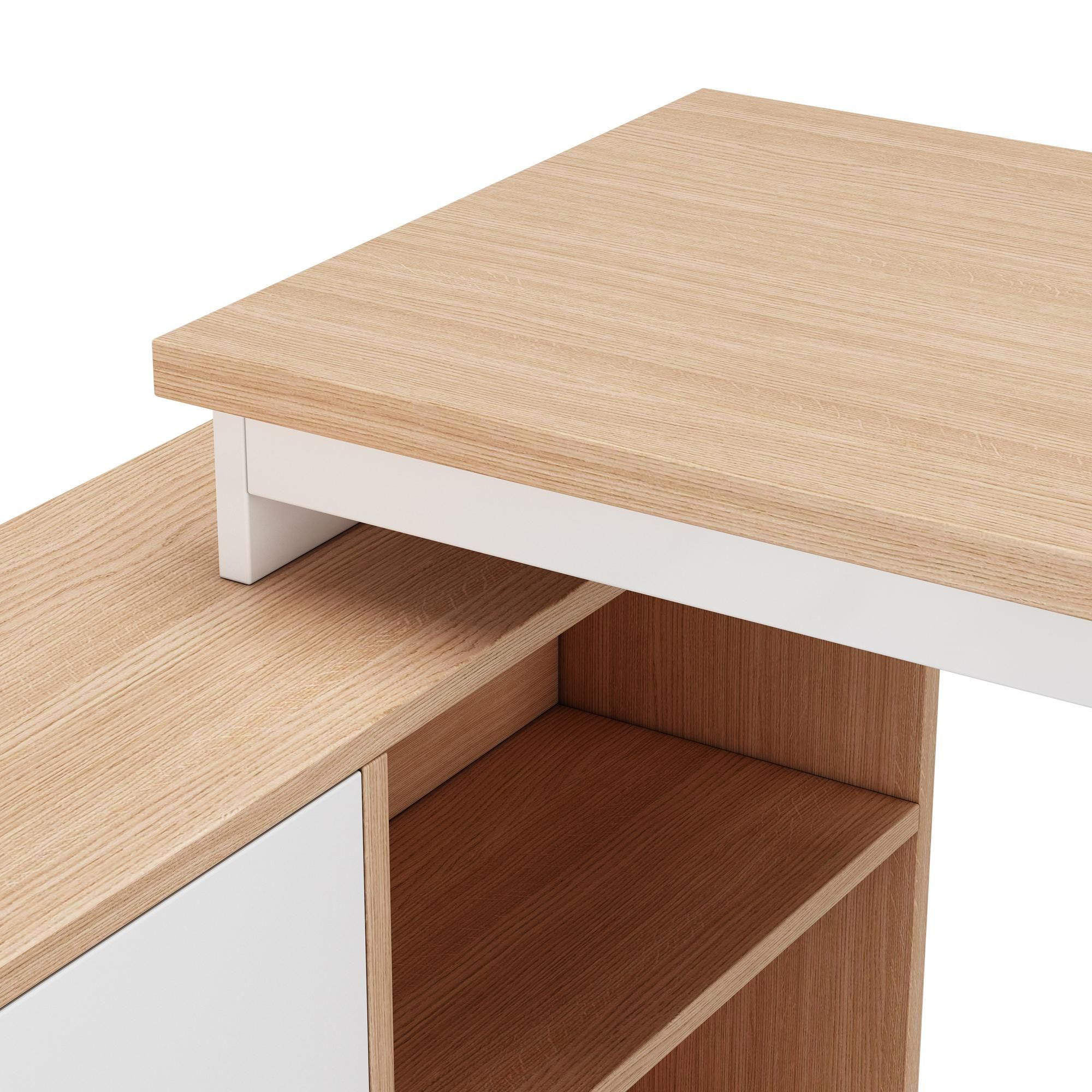 Merax Schreibtisch, Bürotisch mit 3 Schubladen, 2 Offenen Ablagefächern, Computertisch, Schreibtisch, Arbeitstisch, 147 x 100 x 75 cm, Natur