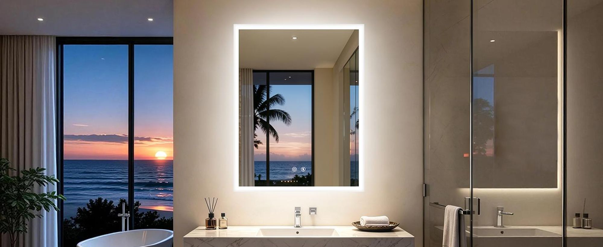 WISFOR LED Badspiegel 70x90 cm Wandspiegel mit Licht dimmbar Anti-Beschlag IP66