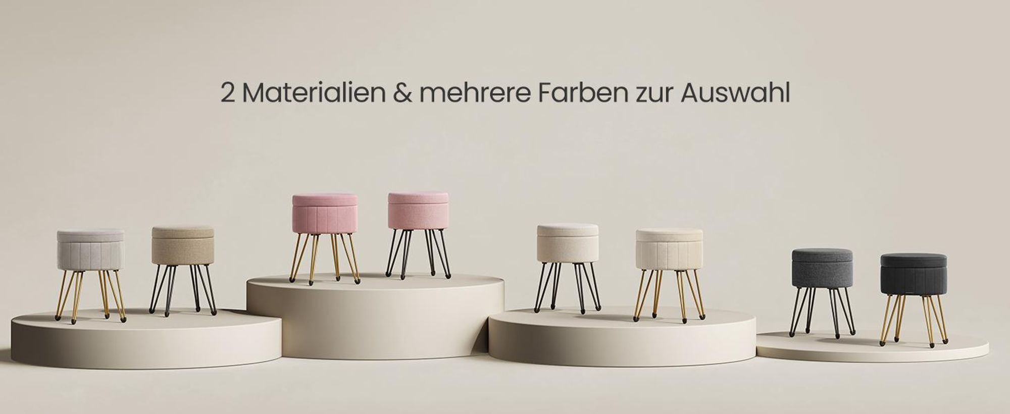 SONGMICS Sitzhocker, Hocker mit Stauraum, Samt Schminkhocker, runder Sitzhocker, 39 cm d, 44,4 cm H, 4 Metallbeine, für Ankleidezimmer, Wohnzimmer