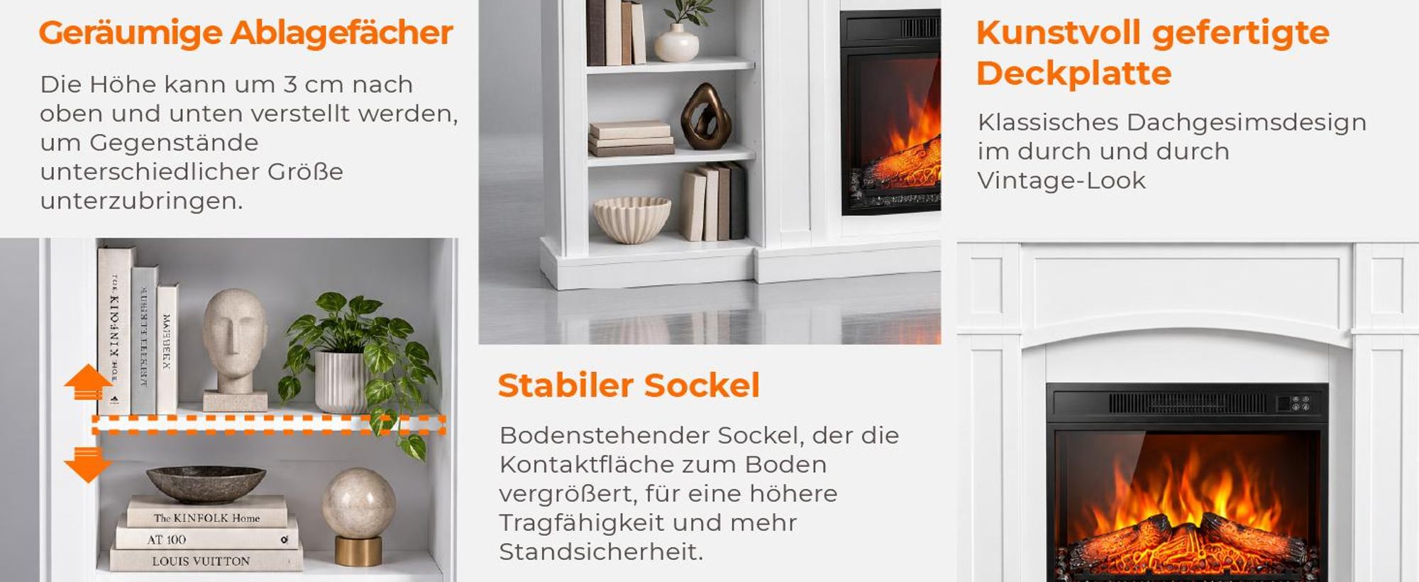 LEADZM Kamin mit LED-Flammen, Elektro Kamin mit Heizung, 1800W Elektrischer Kamin, Sparsamer Kamin Elektrisch, Wandkamin mit Fernbedienung & Timer, Elektrische Kamine mit MDF-Gehäuse,182×30×88cm