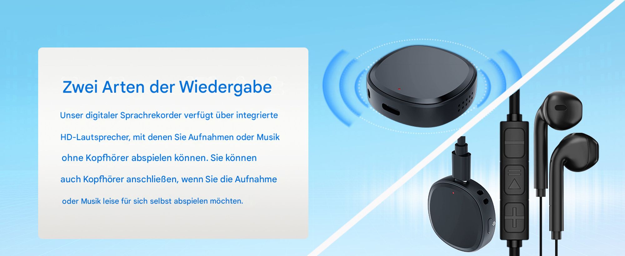 Digitaler Sprachrekorder mit 64 GB und Wiedergabefunktion – Tragbares Mini-Tonbandgerät mit Lautsprecher, sofortiger Wiedergabe und USB-Speichersticks