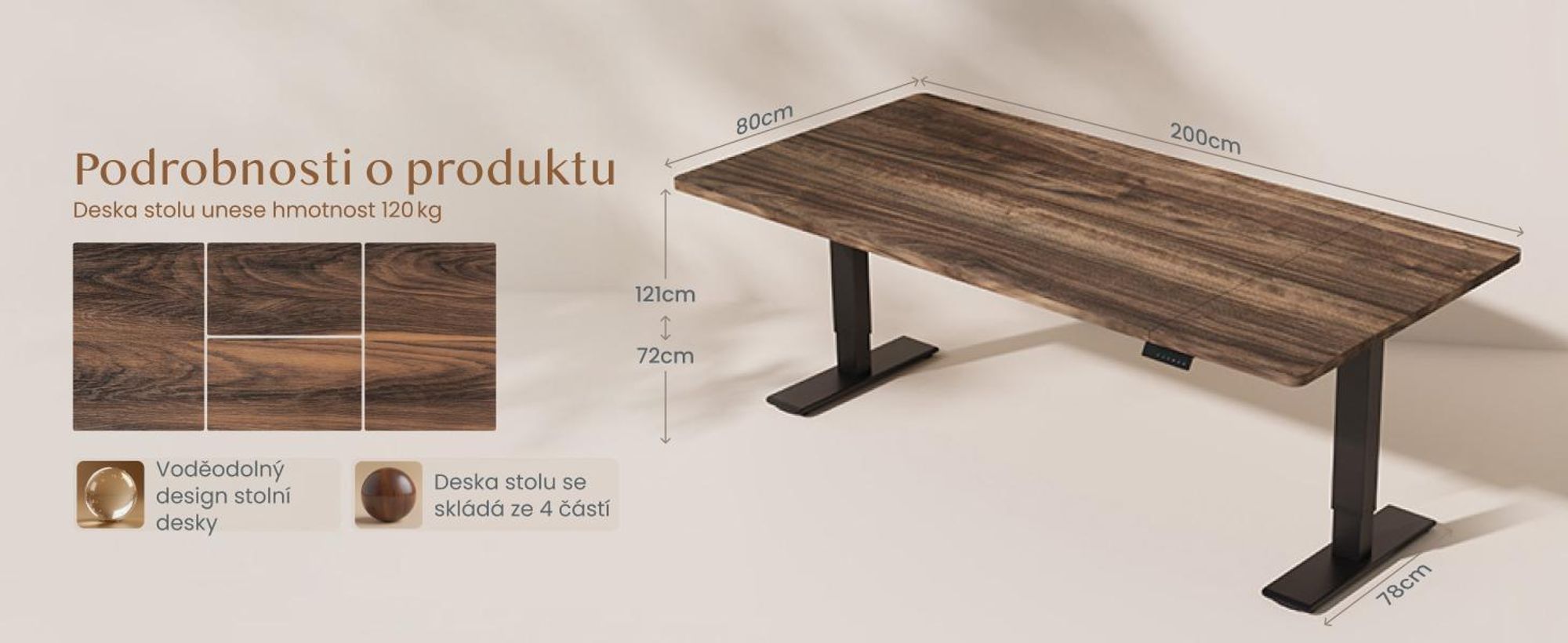 FLEXISPOT QB2 Výškově nastavitelný elektrický stůl 200 x 80 cm, 2 SILNÉ MOTORY, nosnost 120 kg, ochrana proti kolizi, 4 paměťové funkce (hnědý)