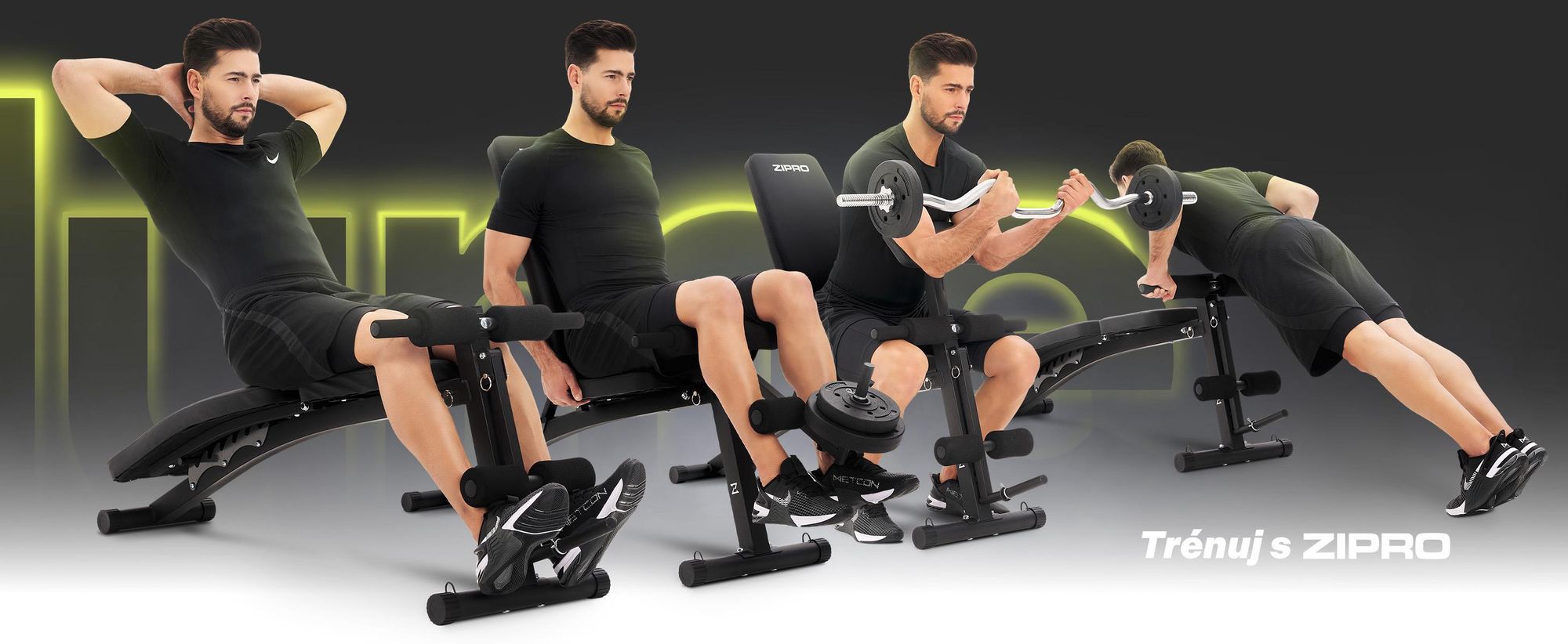 Multifunkční tréninková lavice Zipro Volume s posilovačem nohou a bicepsovými svaly pro trénink celého těla, nastavitelná lavice, černá, nosnost 230 kg