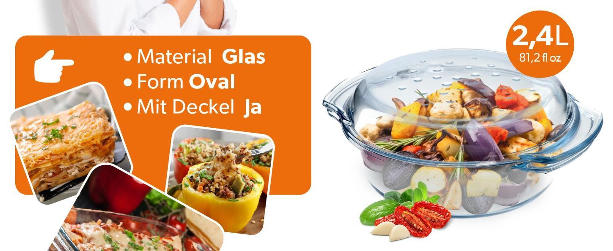 KADAX Auflaufform aus hitzebeständigem Glas „Backe", feuerfestes Gefäß, Glasbräter 4.1L